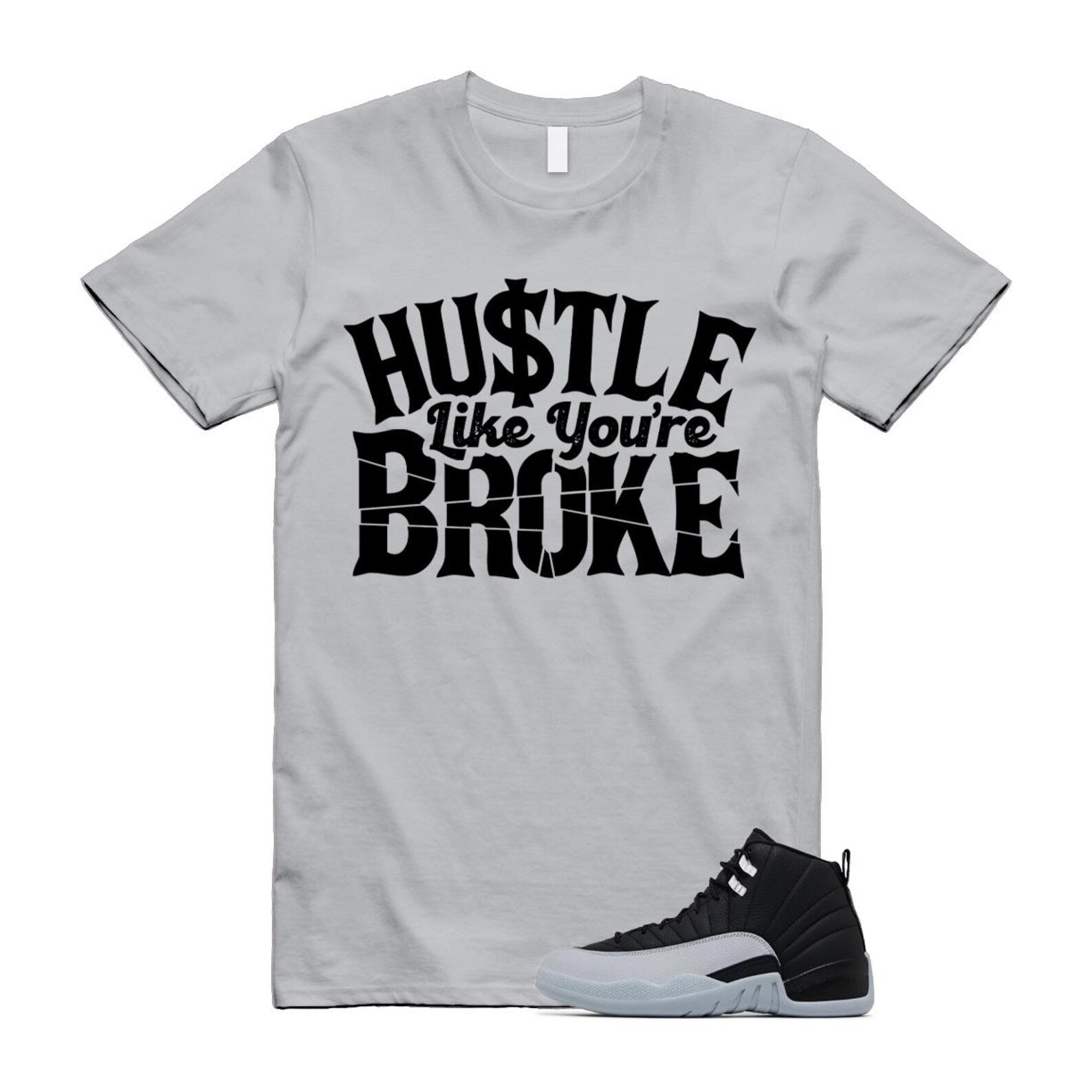 12 Barons Black Wolf Grey White Retro T Shirt Match BROKE ,CT8013-010 T-Shirt, Sneaker Match Tee
