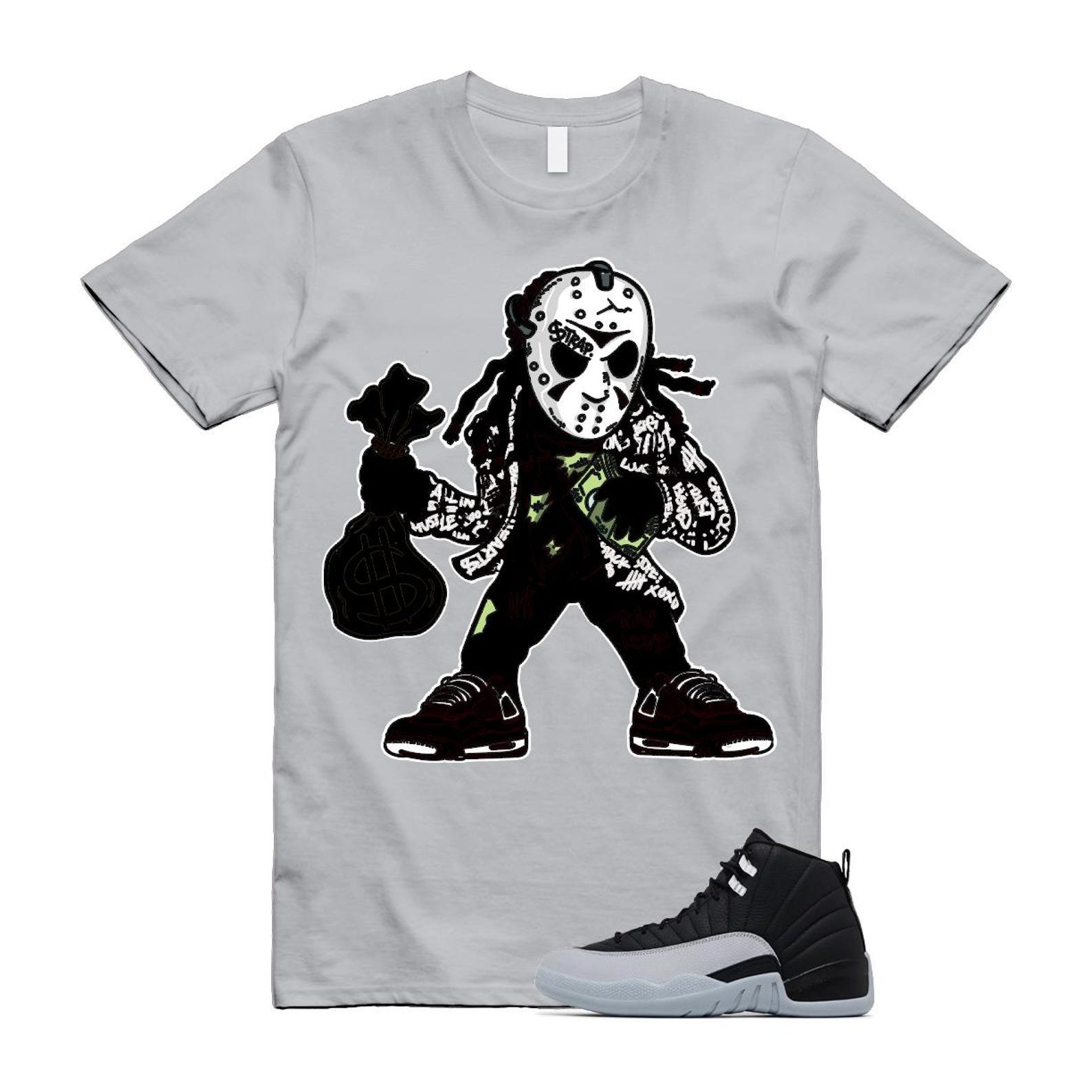 12 Barons Black Wolf Grey White Retro T Shirt Match JASON ,CT8013-010 T-Shirt, Sneaker Match Tee