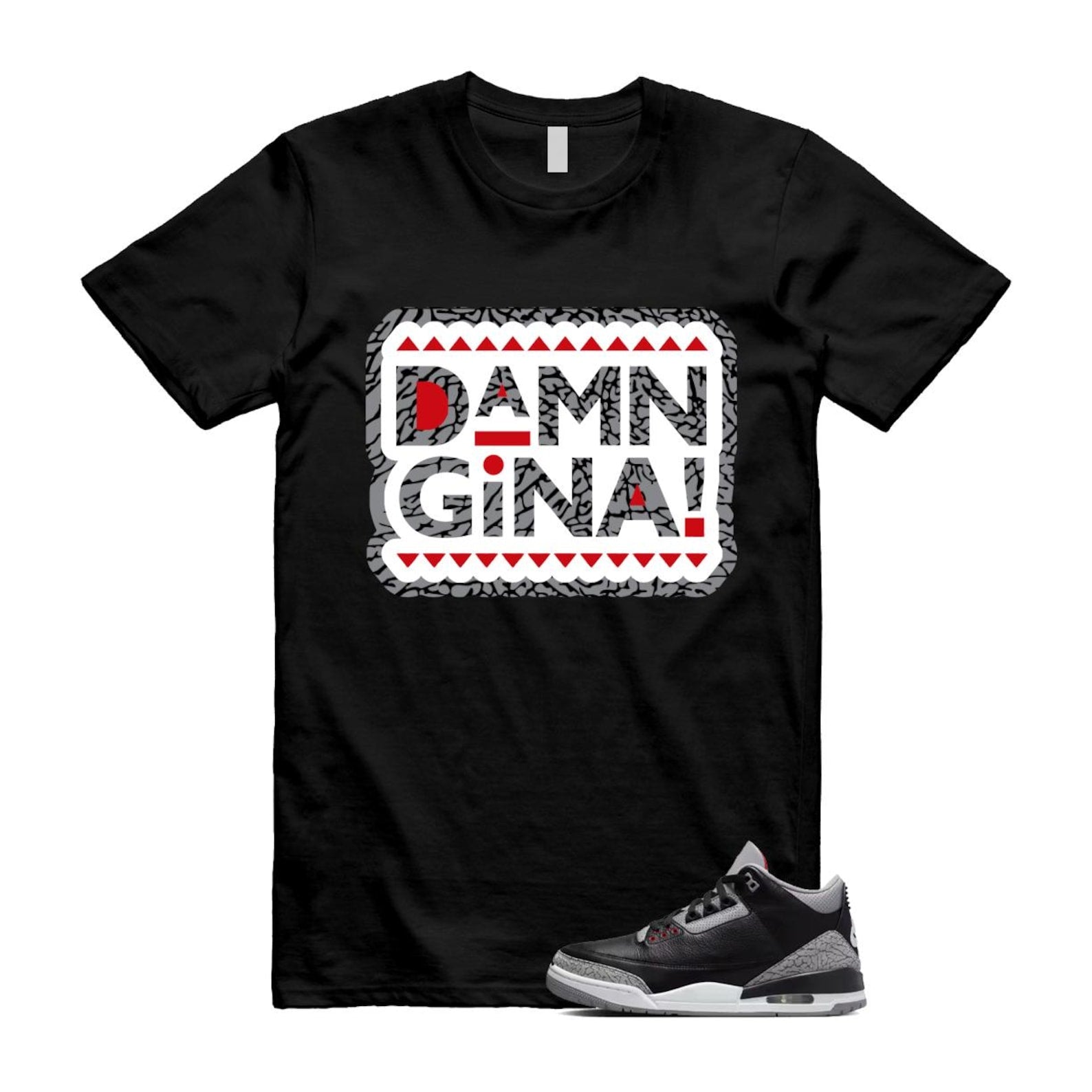 3 Black Cement Grey Fire Red Sail 2024 T Shirt Match GINA ,DN3707-010 T-Shirt, Sneaker Match Tee