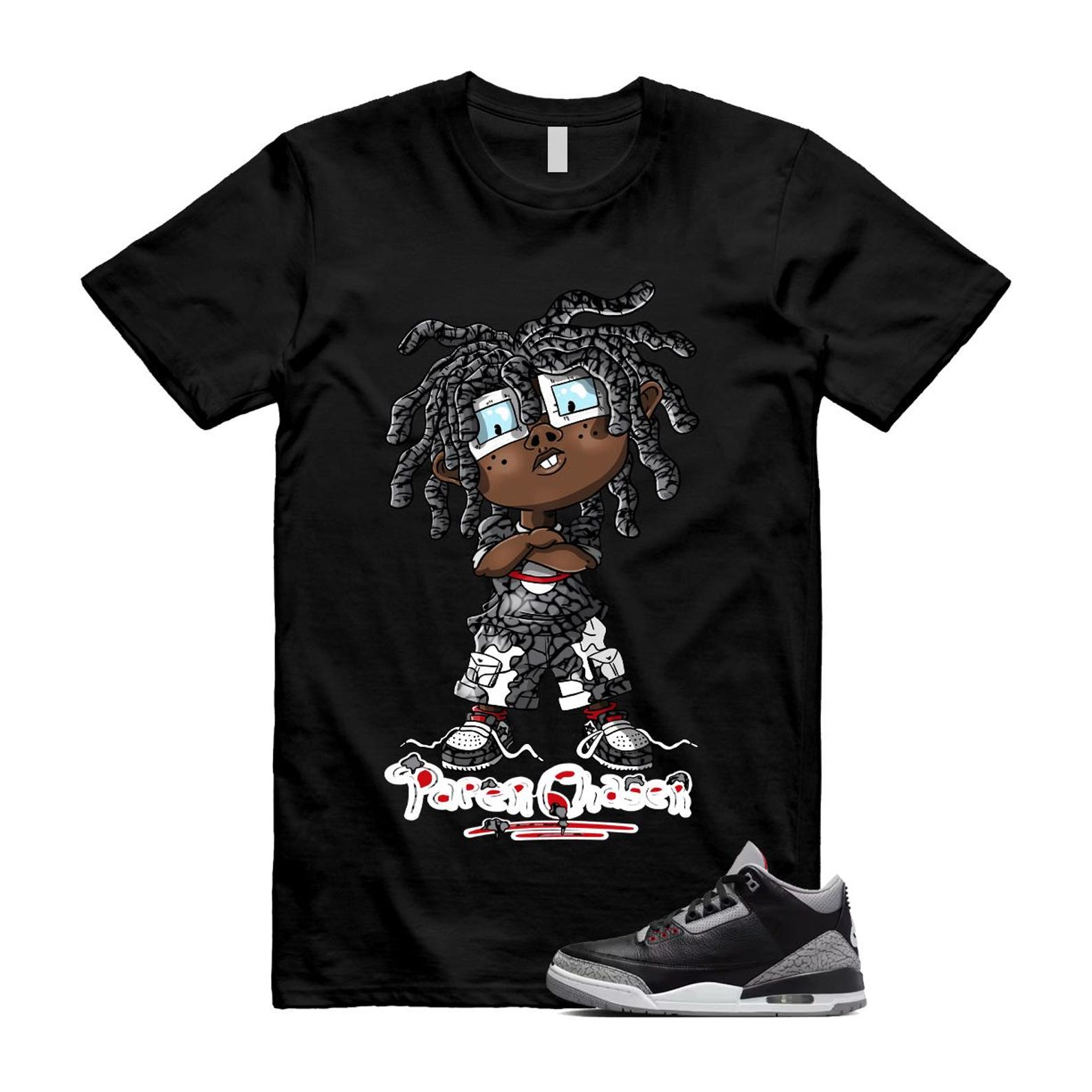 3 Black Cement Grey Fire Red Sail 2024 T Shirt Match CHUCKY ,DN3707-010 T-Shirt, Sneaker Match Tee