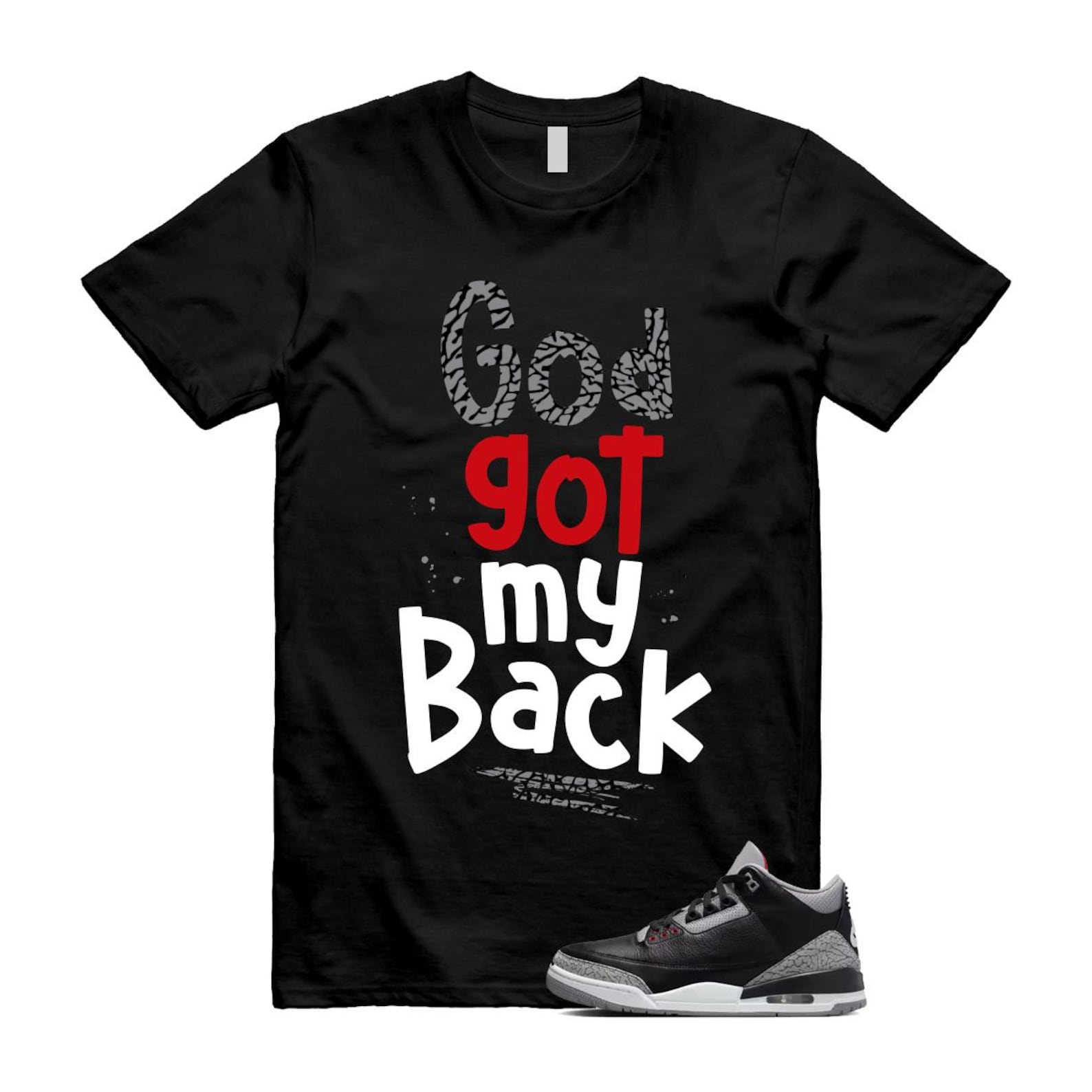 3 Black Cement Grey Fire Red Sail 2024 T Shirt Match GOD ,DN3707-010 T-Shirt, Sneaker Match Tee