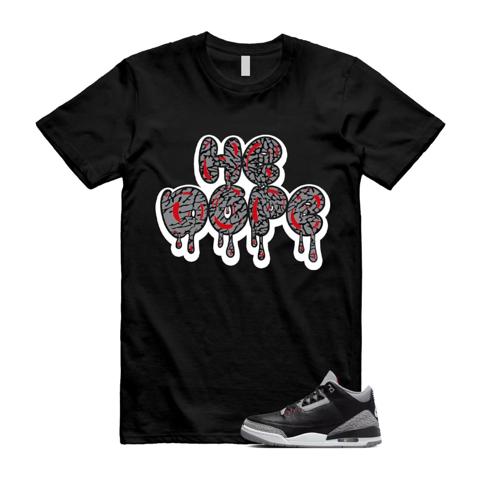 3 Black Cement Grey Fire Red Sail 2024 T Shirt Match HE DOPE ,DN3707-010 T-Shirt, Sneaker Match Tee