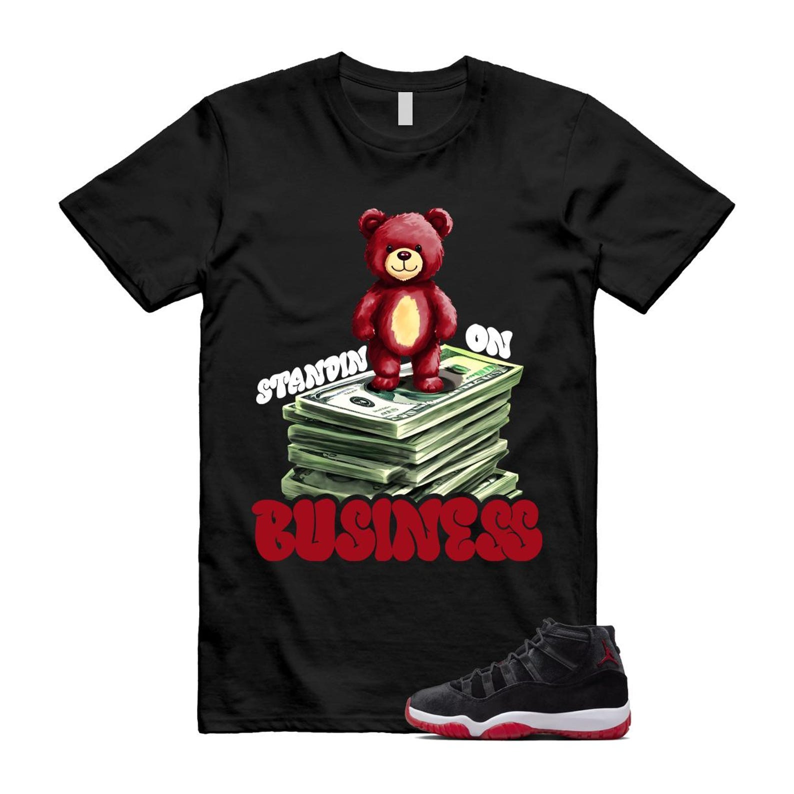 11 Bred Velvet Black Gym Red White T Shirt Match SB2 ,DB5457-061 T-Shirt, Sneaker Match Tee
