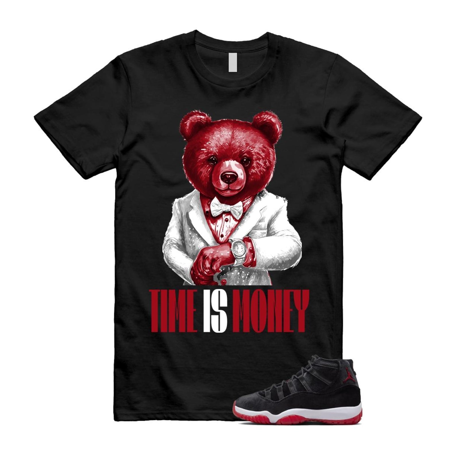 11 Bred Velvet Black Gym Red White T Shirt Match TIM ,DB5457-061 T-Shirt, Sneaker Match Tee