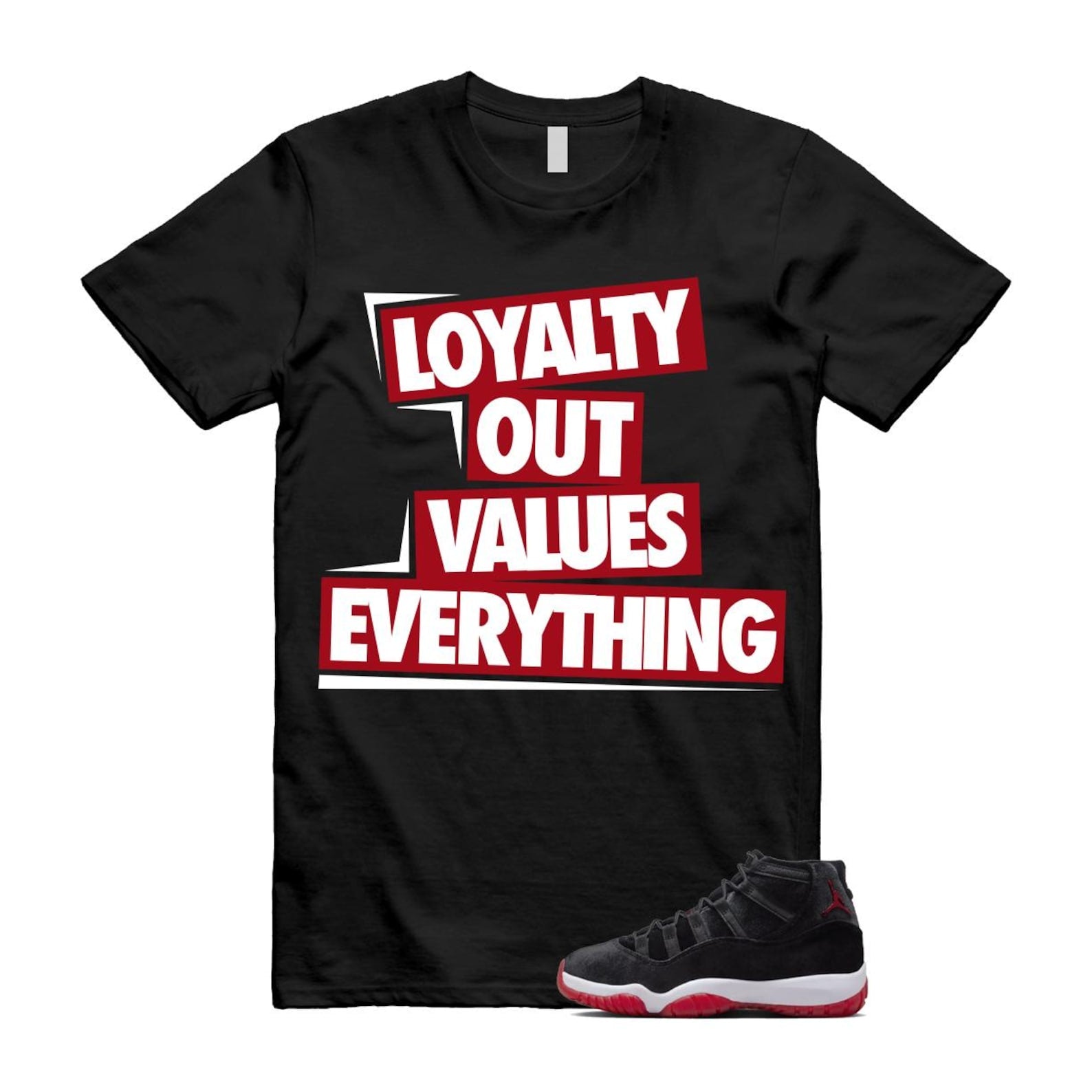 11 Bred Velvet Black Gym Red White T Shirt Match LOVE ,DB5457-061 T-Shirt, Sneaker Match Tee