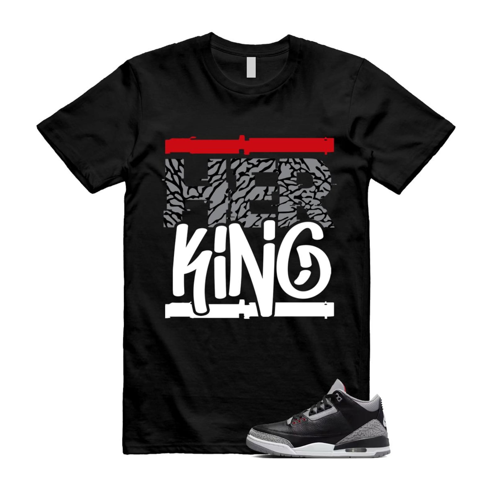 3 Black Cement Grey Fire Red Sail 2024 T Shirt Match HK ,DN3707-010 T-Shirt, Sneaker Match Tee