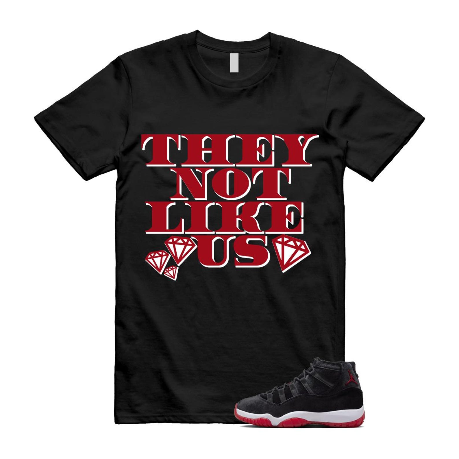 11 Bred Velvet Black Gym Red White T Shirt Match US2 ,DB5457-061 T-Shirt, Sneaker Match Tee