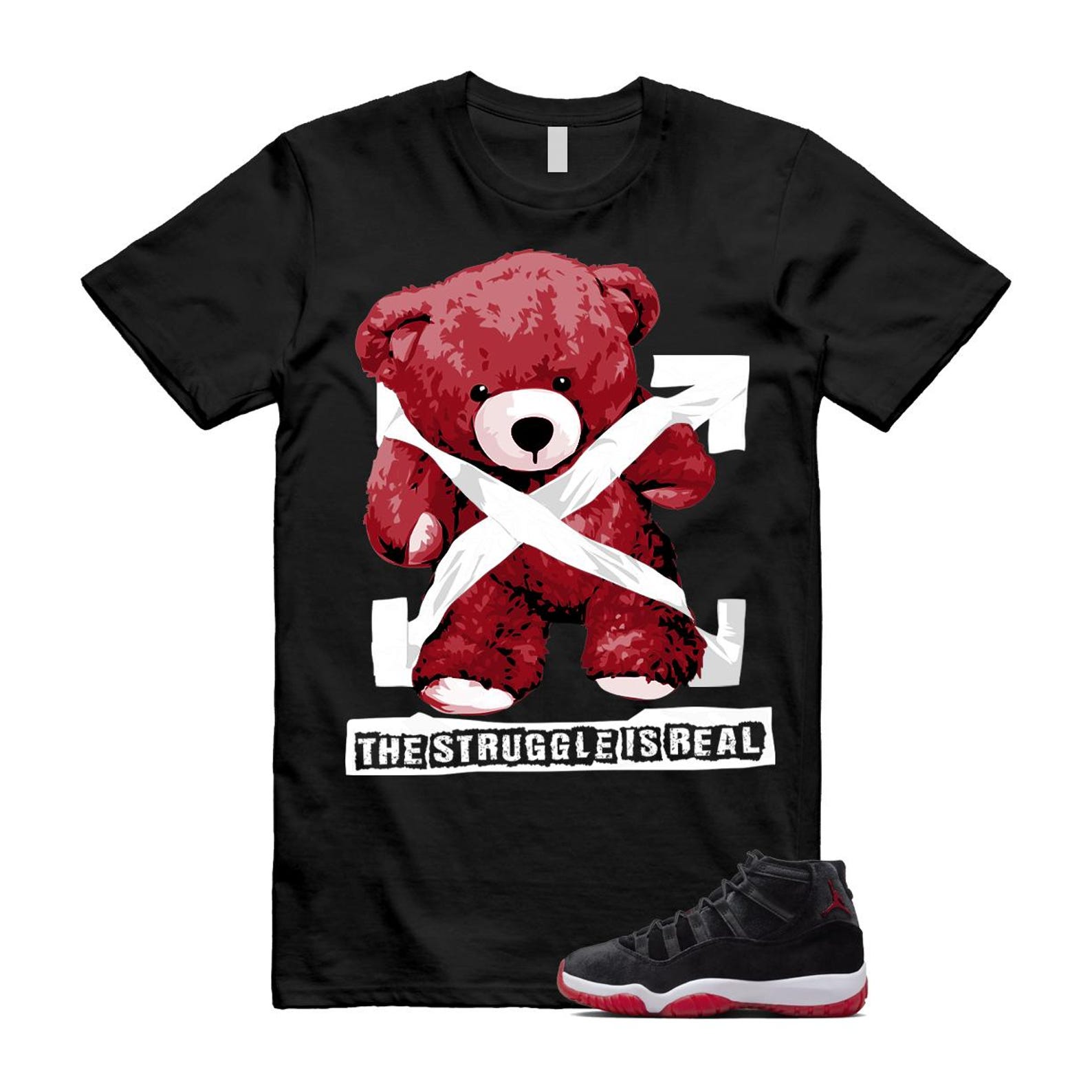 11 Bred Velvet Black Gym Red White T Shirt Match STRUG ,DB5457-061 T-Shirt, Sneaker Match Tee