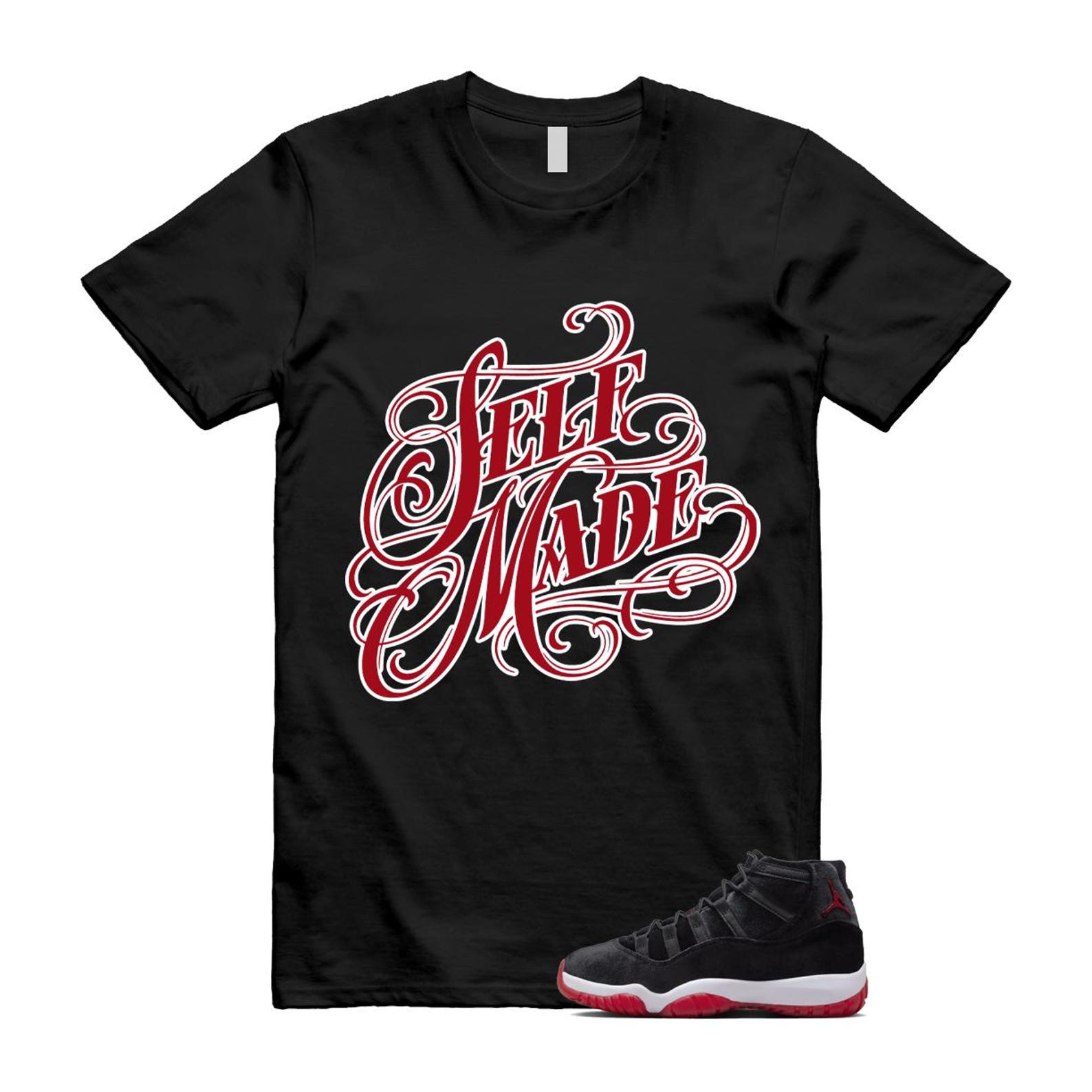 11 Bred Velvet Black Gym Red White T Shirt Match SELF ,DB5457-061 T-Shirt, Sneaker Match Tee