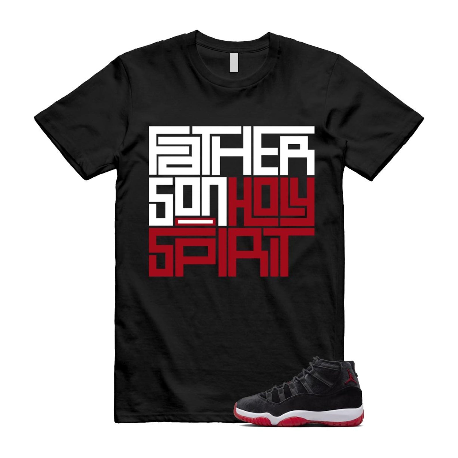 11 Bred Velvet Black Gym Red White T Shirt Match FATHER ,DB5457-061 T-Shirt, Sneaker Match Tee