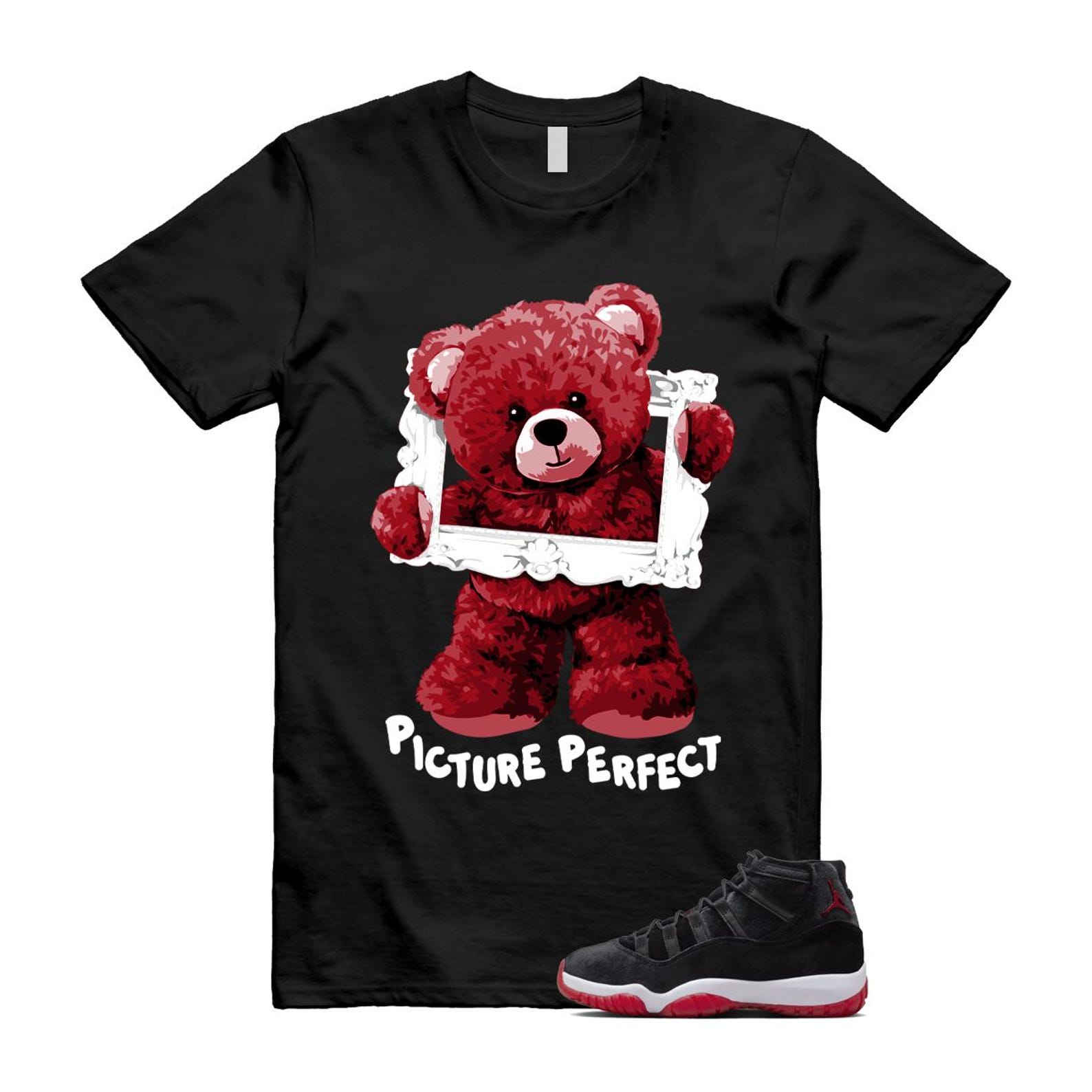 11 Bred Velvet Black Gym Red White T Shirt Match PIC ,DB5457-061 T-Shirt, Sneaker Match Tee