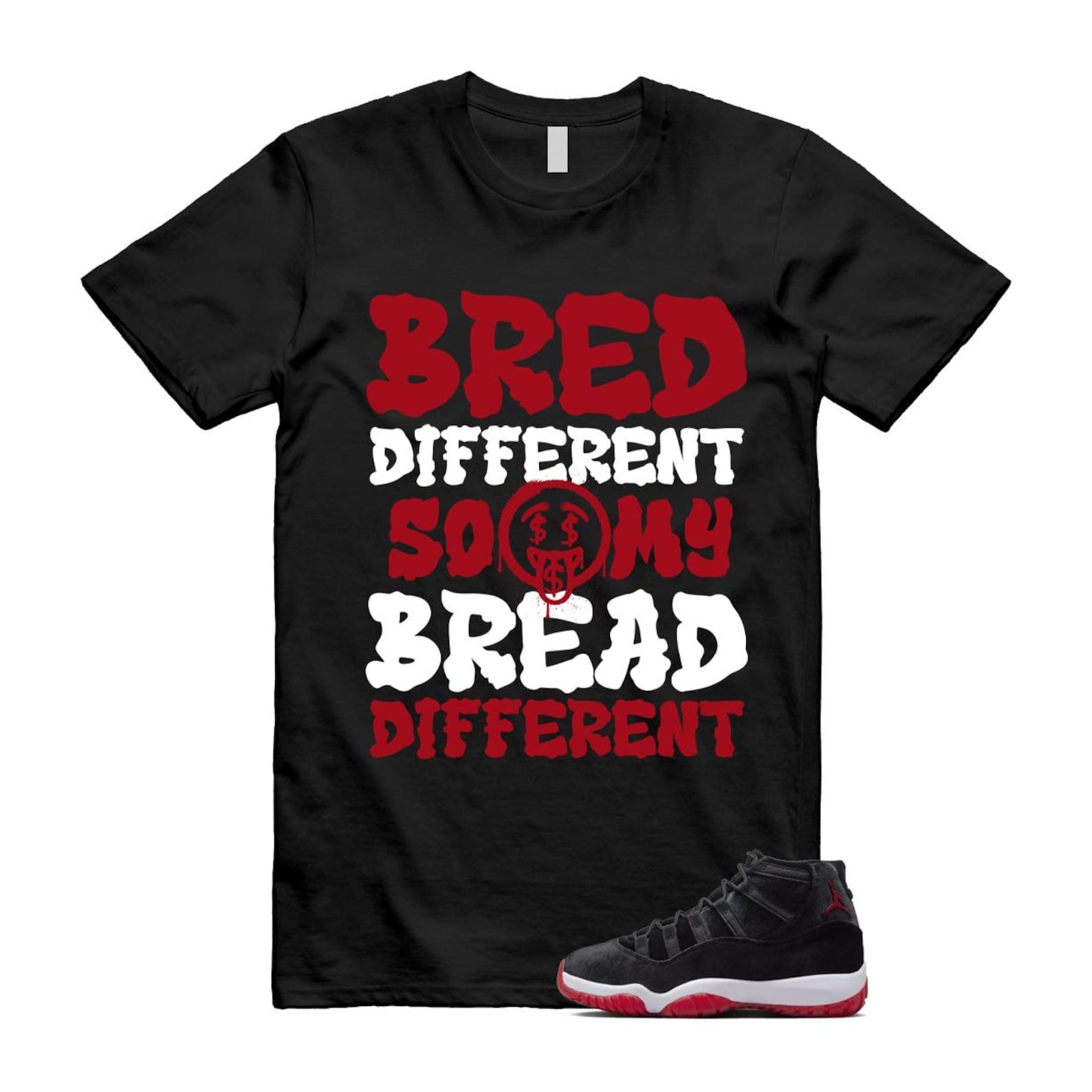 11 Bred Velvet Black Gym Red White T Shirt Match BDBD ,DB5457-061 T-Shirt, Sneaker Match Tee