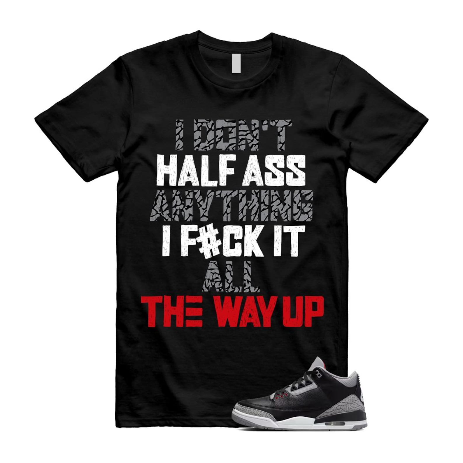 3 Black Cement Grey Fire Red Sail 2024 T Shirt Match HALF ,DN3707-010 T-Shirt, Sneaker Match Tee