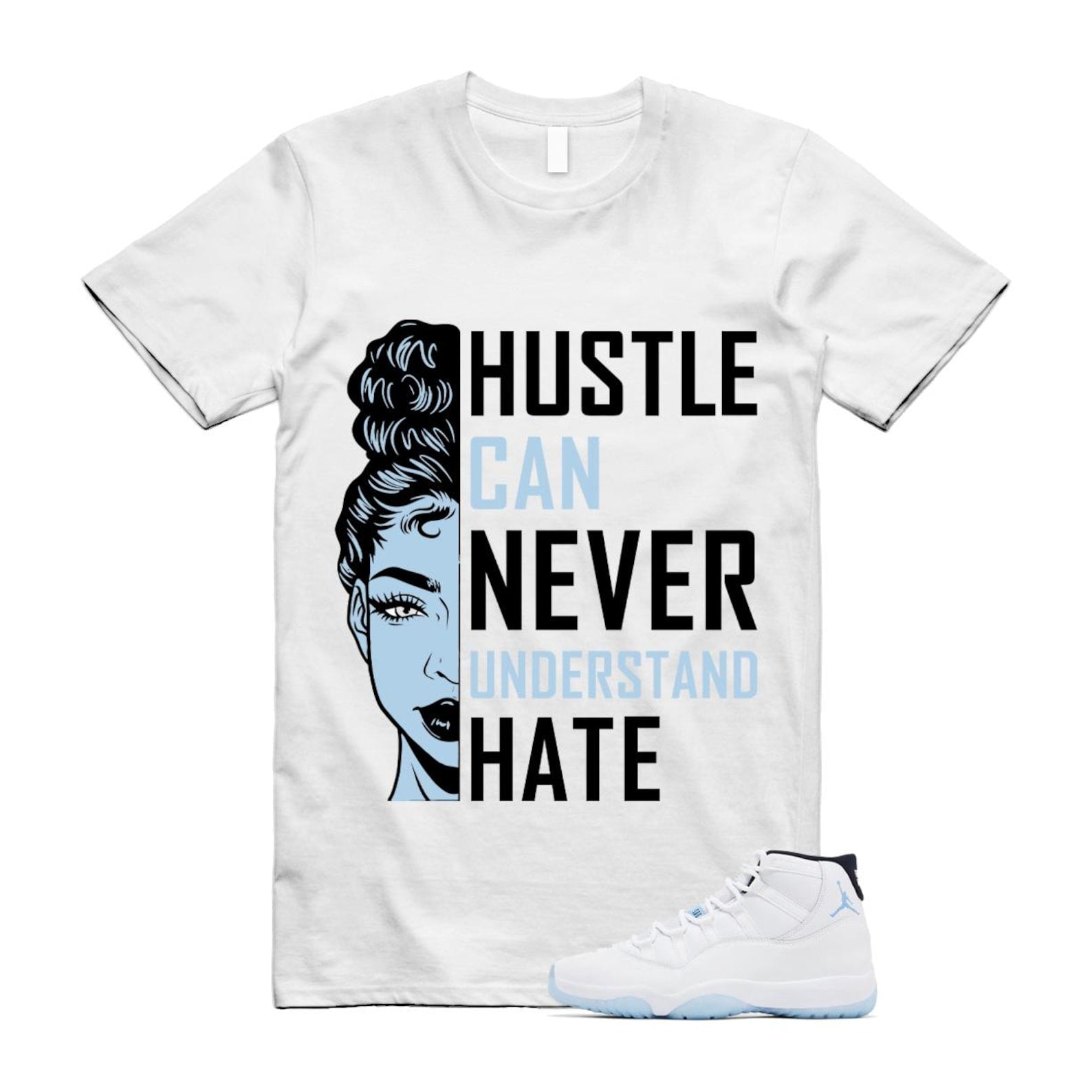 11 Legend Blue White Black 2024 T Shirt Match HUSTLE ,CT8012-104 T-Shirt, Sneaker Match Tee