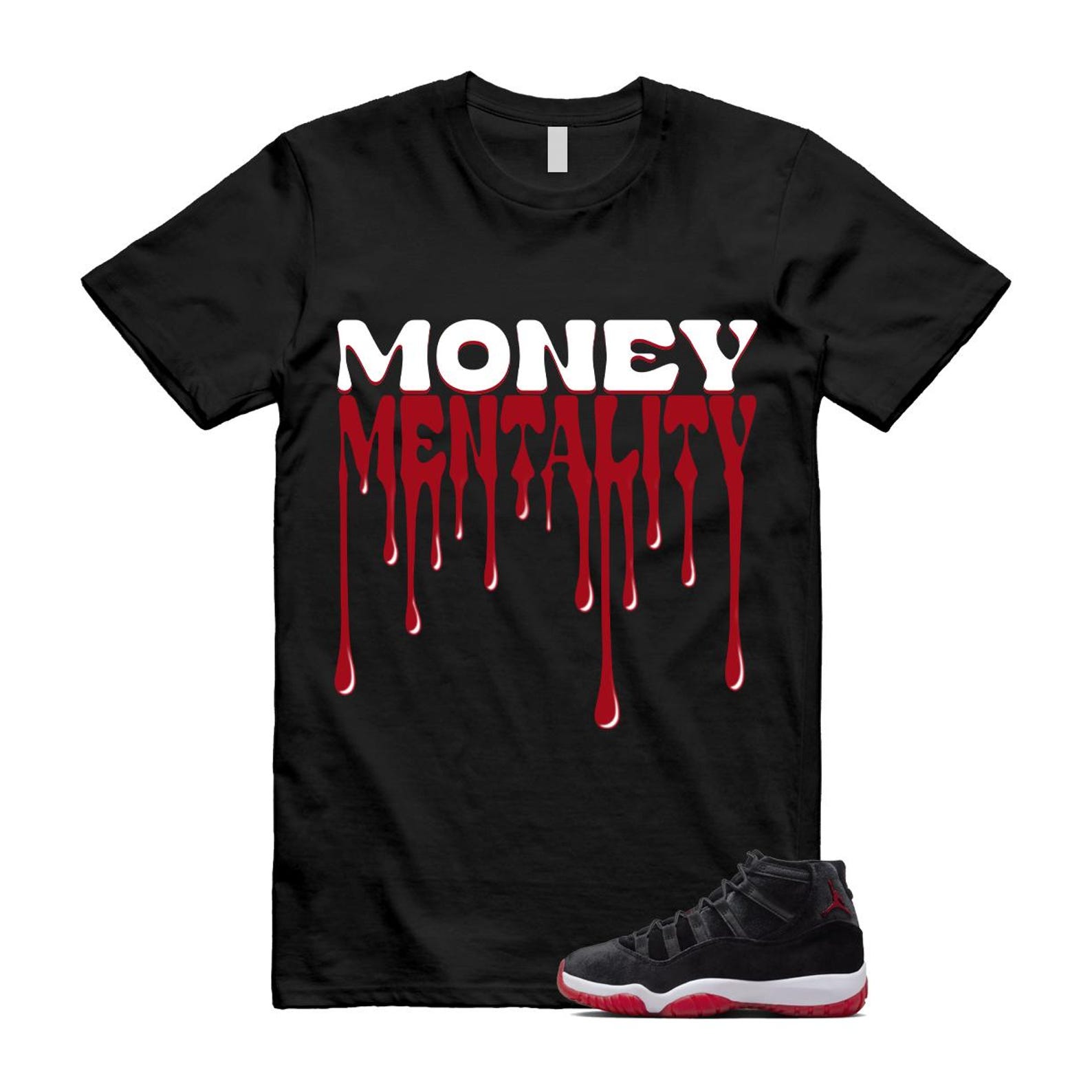 11 Bred Velvet Black Gym Red White T Shirt Match MENTALITY ,DB5457-061 T-Shirt, Sneaker Match Tee