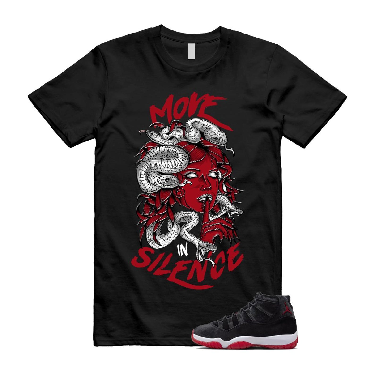 11 Bred Velvet Black Gym Red White T Shirt Match MIS ,DB5457-061 T-Shirt, Sneaker Match Tee