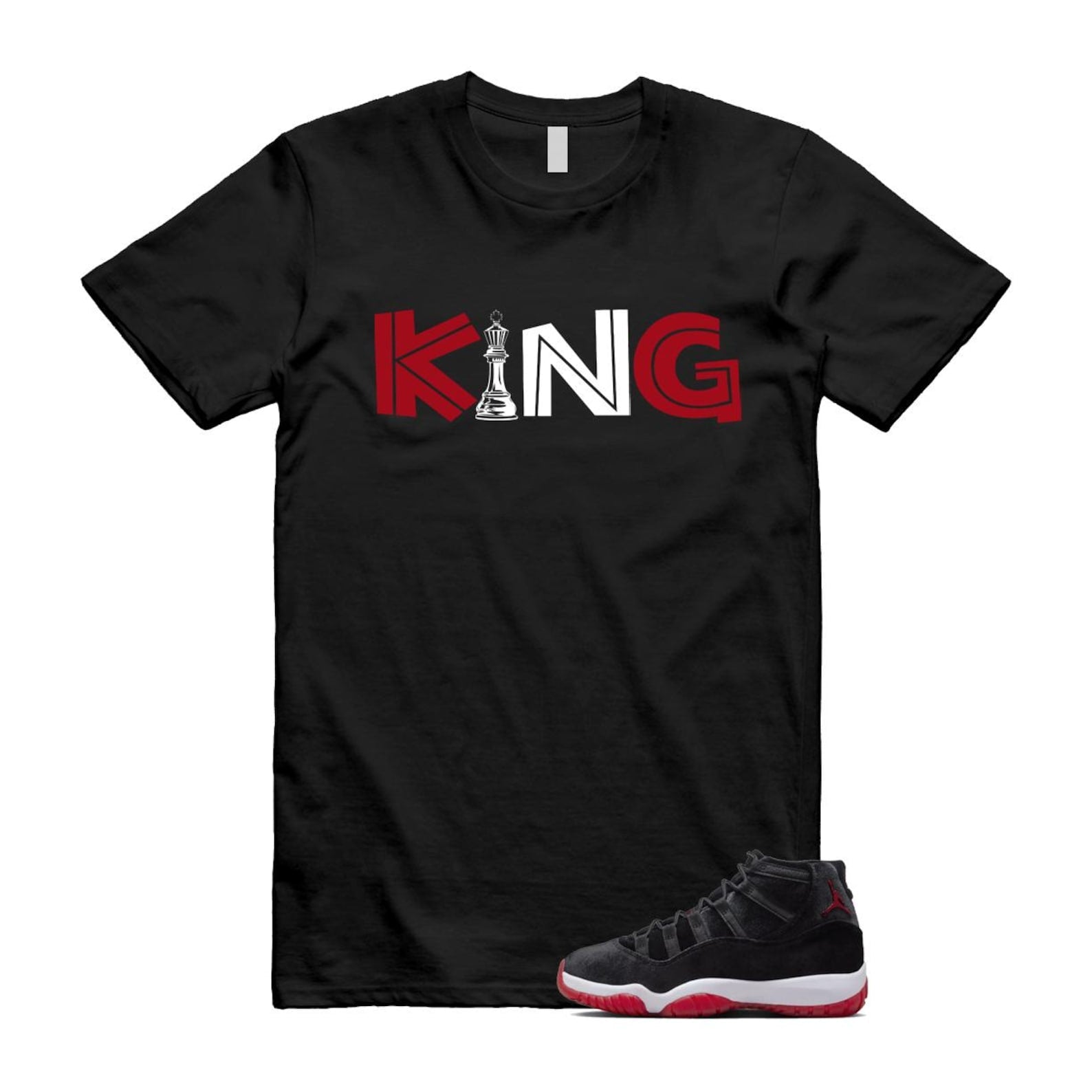 11 Bred Velvet Black Gym Red White T Shirt Match KING ,DB5457-061 T-Shirt, Sneaker Match Tee