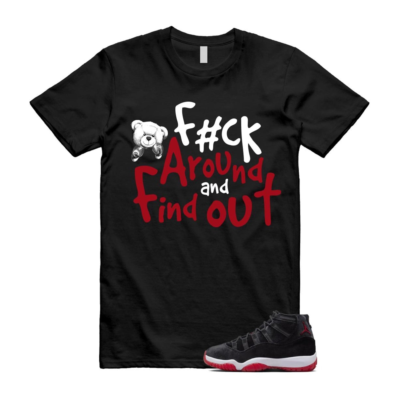 11 Bred Velvet Black Gym Red White T Shirt Match FCK ,DB5457-061 T-Shirt, Sneaker Match Tee
