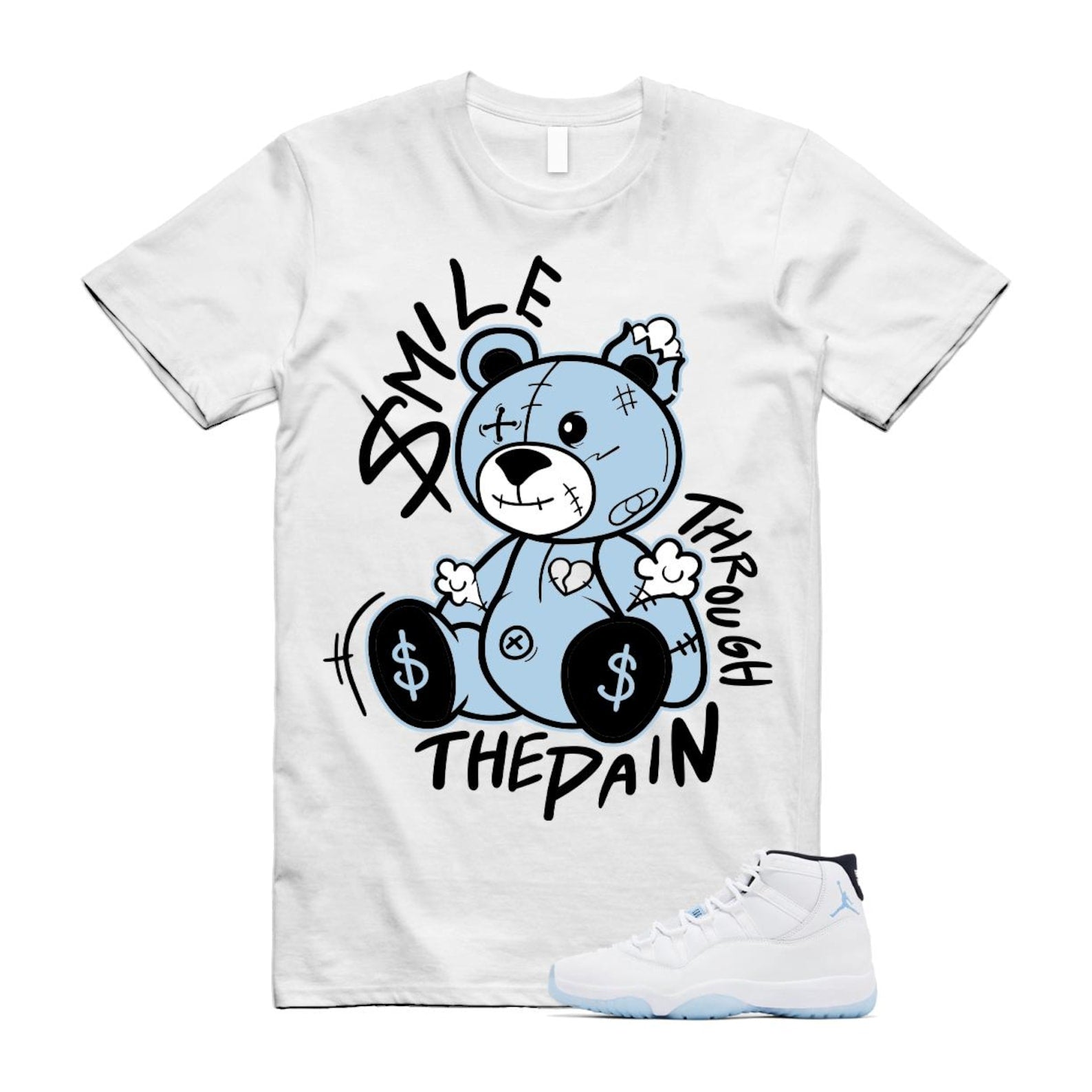 11 Legend Blue White Black 2024 T Shirt Match Smile Through The Pain ,CT8012-104 T-Shirt, Sneaker Match Tee