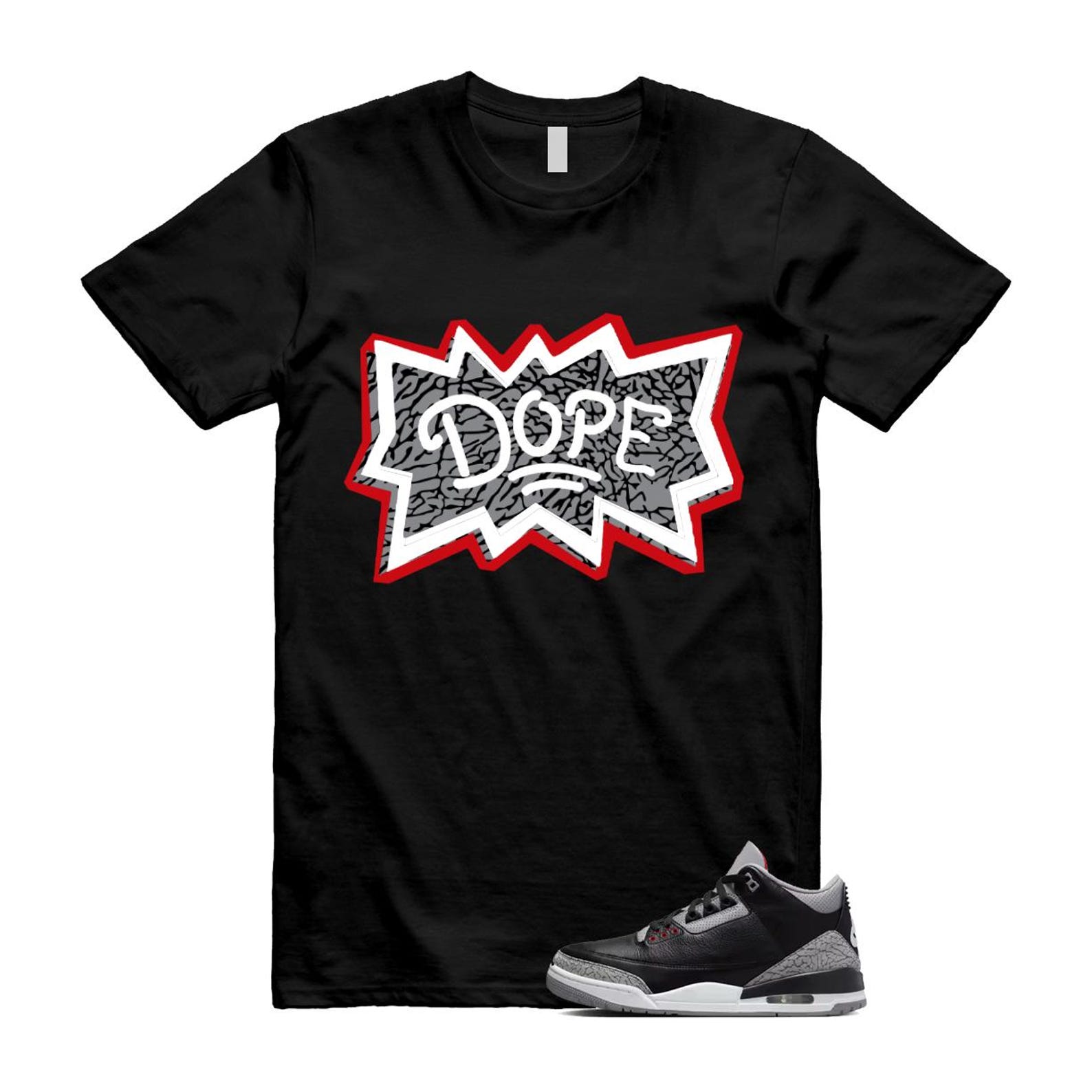 3 Black Cement Grey Fire Red Sail 2024 T Shirt Match DOPE ,DN3707-010 T-Shirt, Sneaker Match Tee