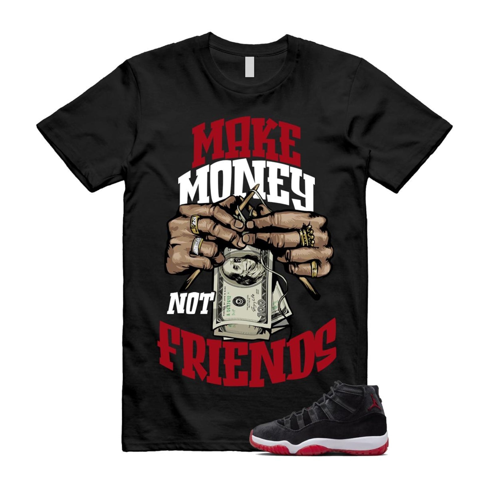 11 Bred Velvet Black Gym Red White T Shirt Match MM ,DB5457-061 T-Shirt, Sneaker Match Tee