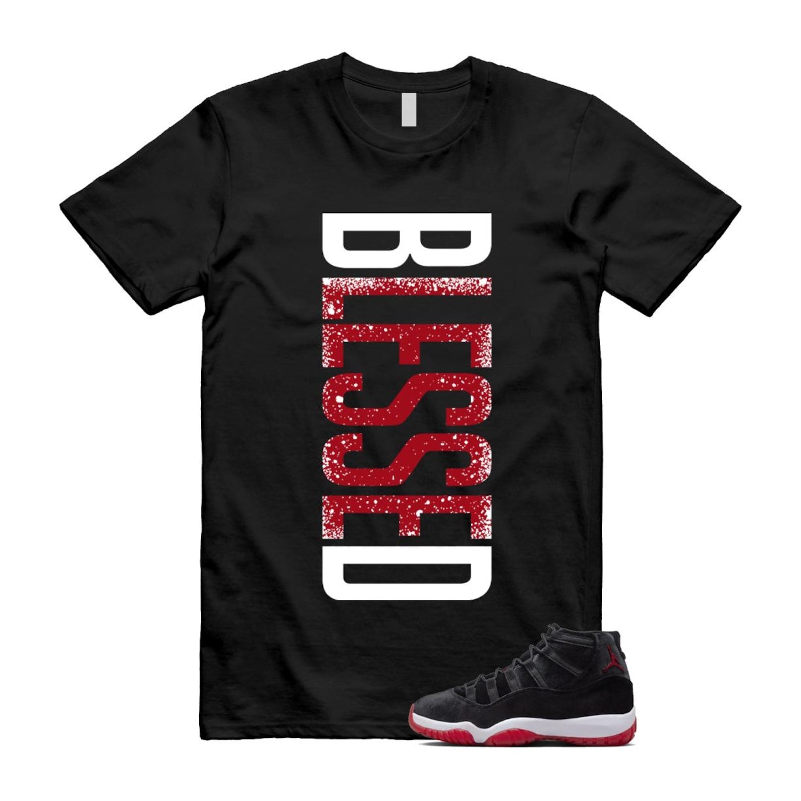 11 Bred Velvet Black Gym Red White T Shirt Match VERTBLS ,DB5457-061 T-Shirt, Sneaker Match Tee