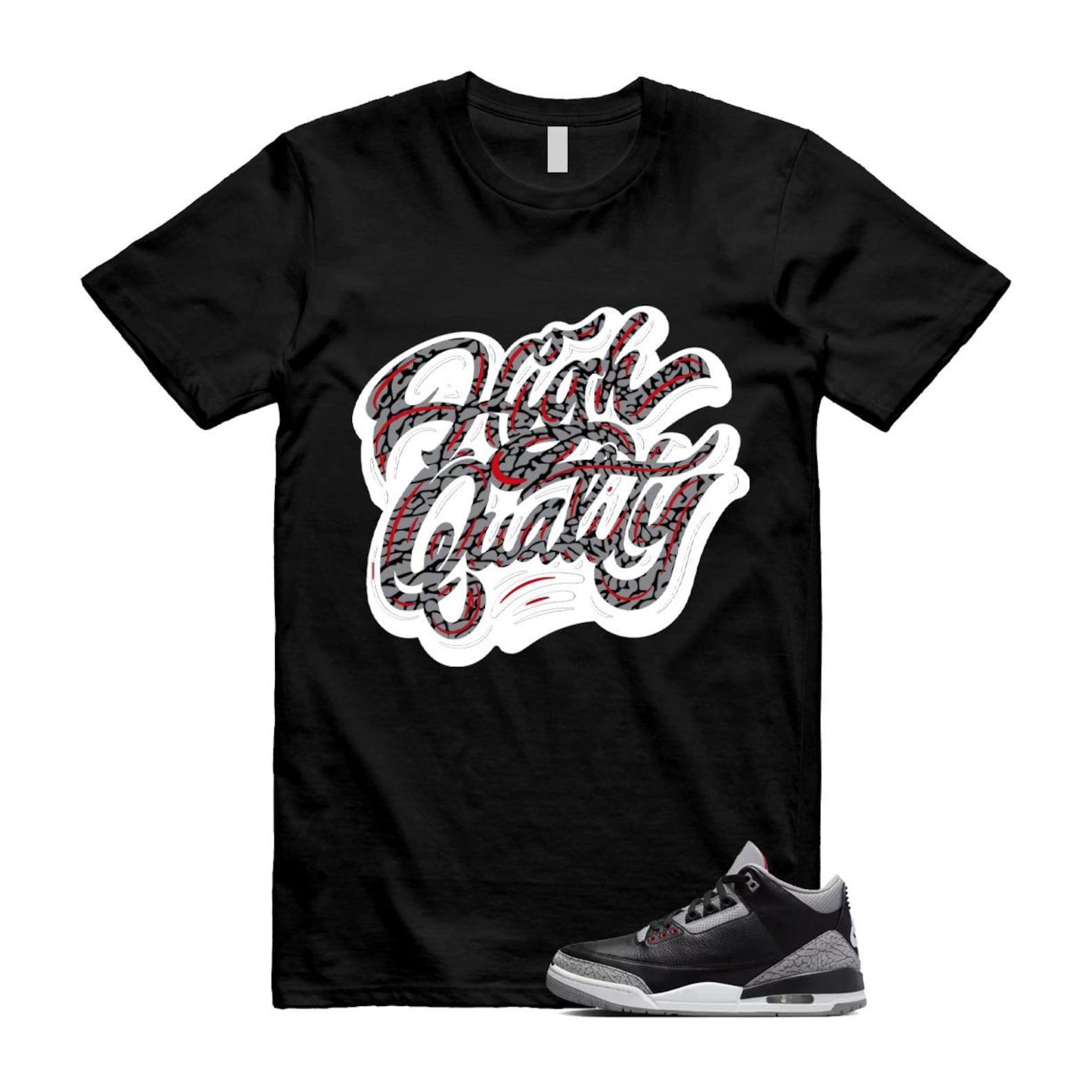 3 Black Cement Grey Fire Red Sail 2024 T Shirt Match HIGH ,DN3707-010 T-Shirt, Sneaker Match Tee