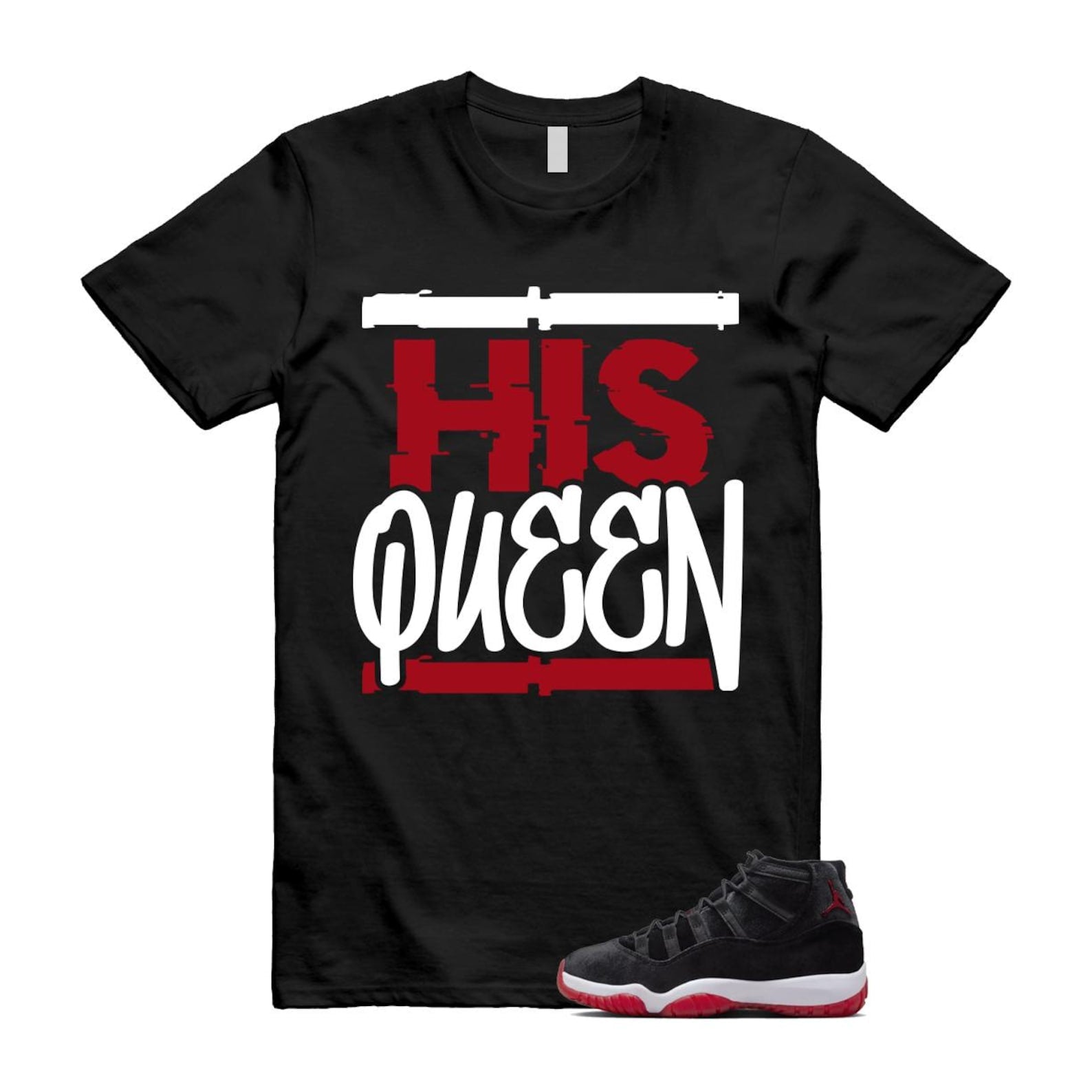 11 Bred Velvet Black Gym Red White T Shirt Match HQ ,DB5457-061 T-Shirt, Sneaker Match Tee