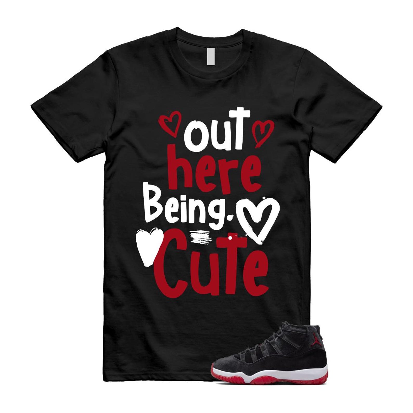 11 Bred Velvet Black Gym Red White T Shirt Match Out Here Being Cute ,DB5457-061 T-Shirt, Sneaker Match Tee