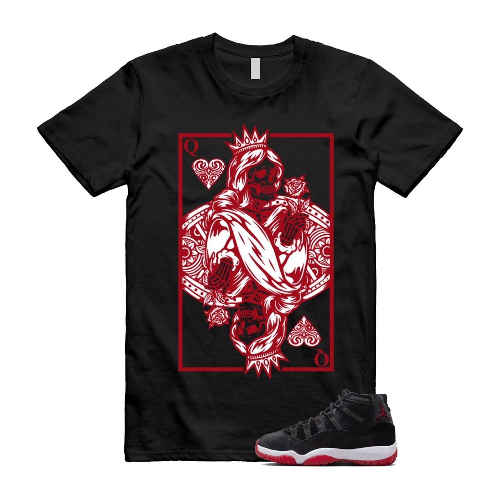 11 Bred Velvet Black Gym Red White T Shirt Match QC ,DB5457-061 T-Shirt, Sneaker Match Tee