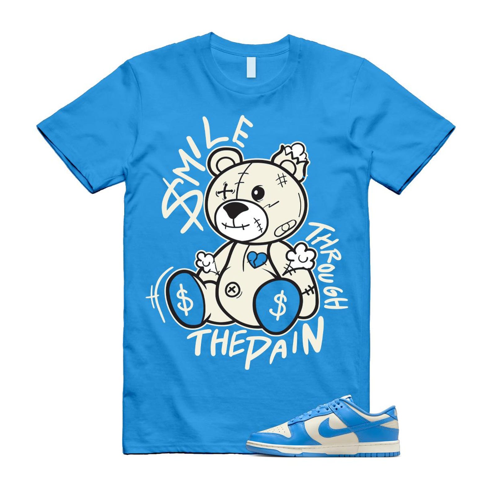 Dunk UNC 2024 University Blue Coconut Milk Low Retro T Shirt Match Smile Through The Pain ,DV0833-113 T-Shirt, Sneaker Match Tee