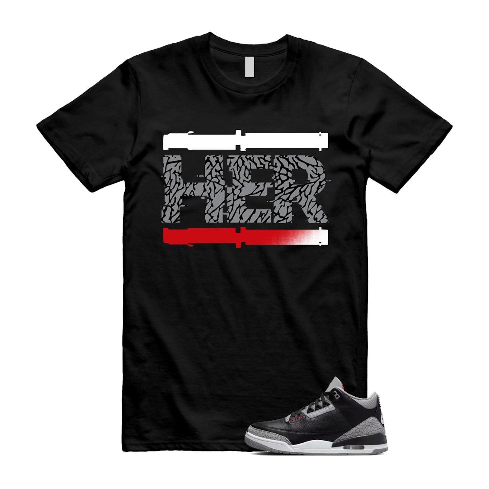 3 Black Cement Grey Fire Red Sail 2024 T Shirt Match HER ,DN3707-010 T-Shirt, Sneaker Match Tee