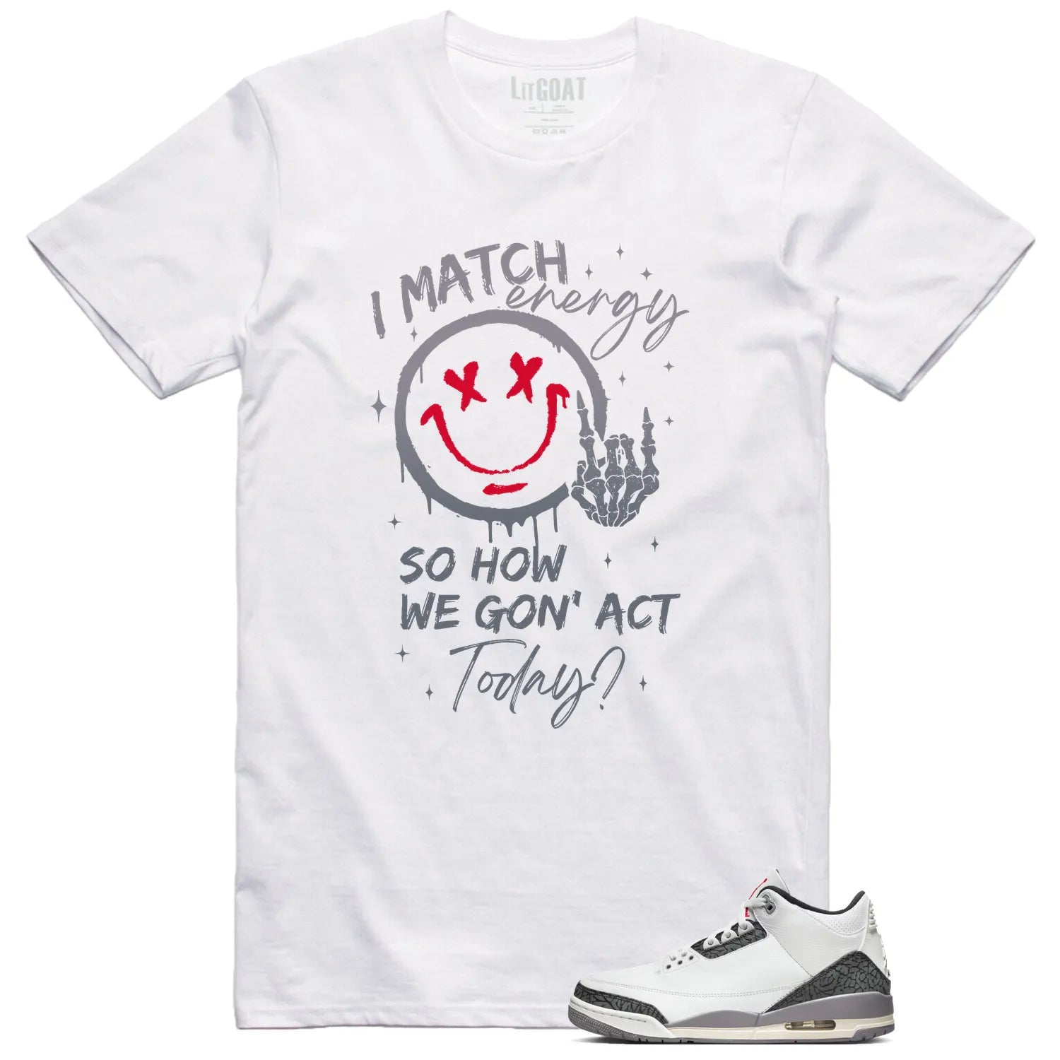 Air Jordan 3 Retro "Cement Grey" Matching T-shirt Match Energy CT8532-106 T-Shirt, Sneaker Match Tee