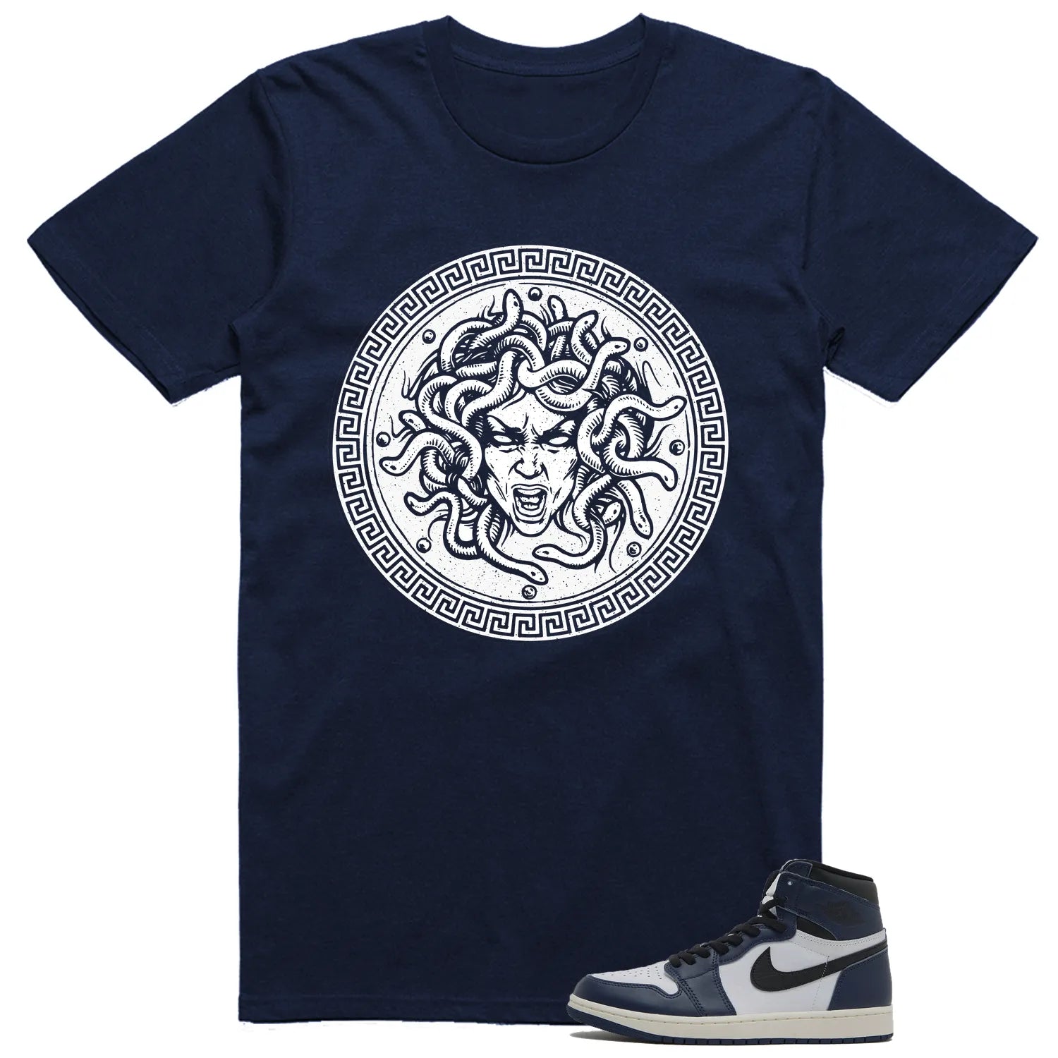 Air Jordan 1 High OG Midnight Navy Matching T-shirt Medusa DZ5485-401 T-Shirt, Sneaker Match Tee
