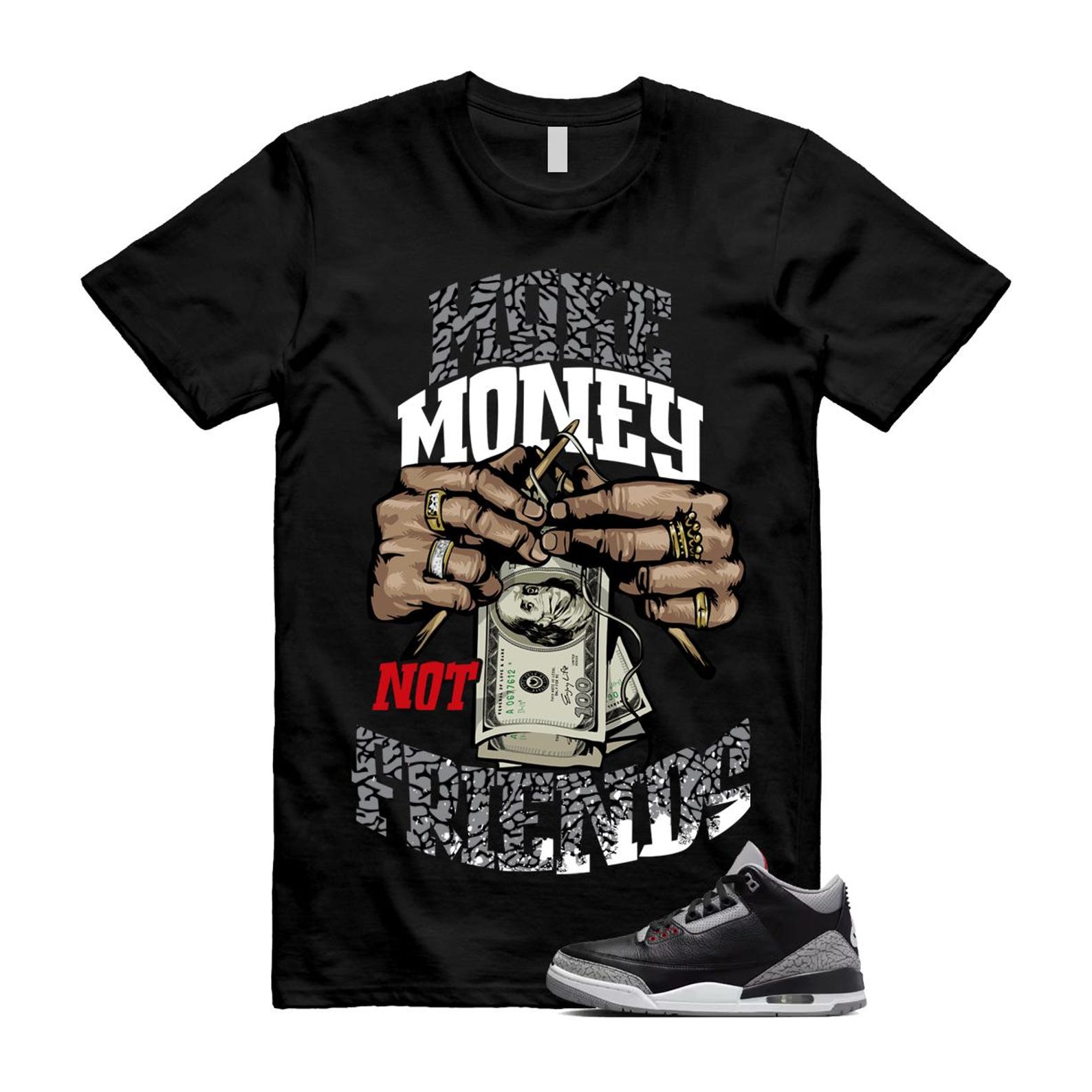 3 Black Cement Grey Fire Red Sail 2024 T Shirt Match MM ,DN3707-010 T-Shirt, Sneaker Match Tee