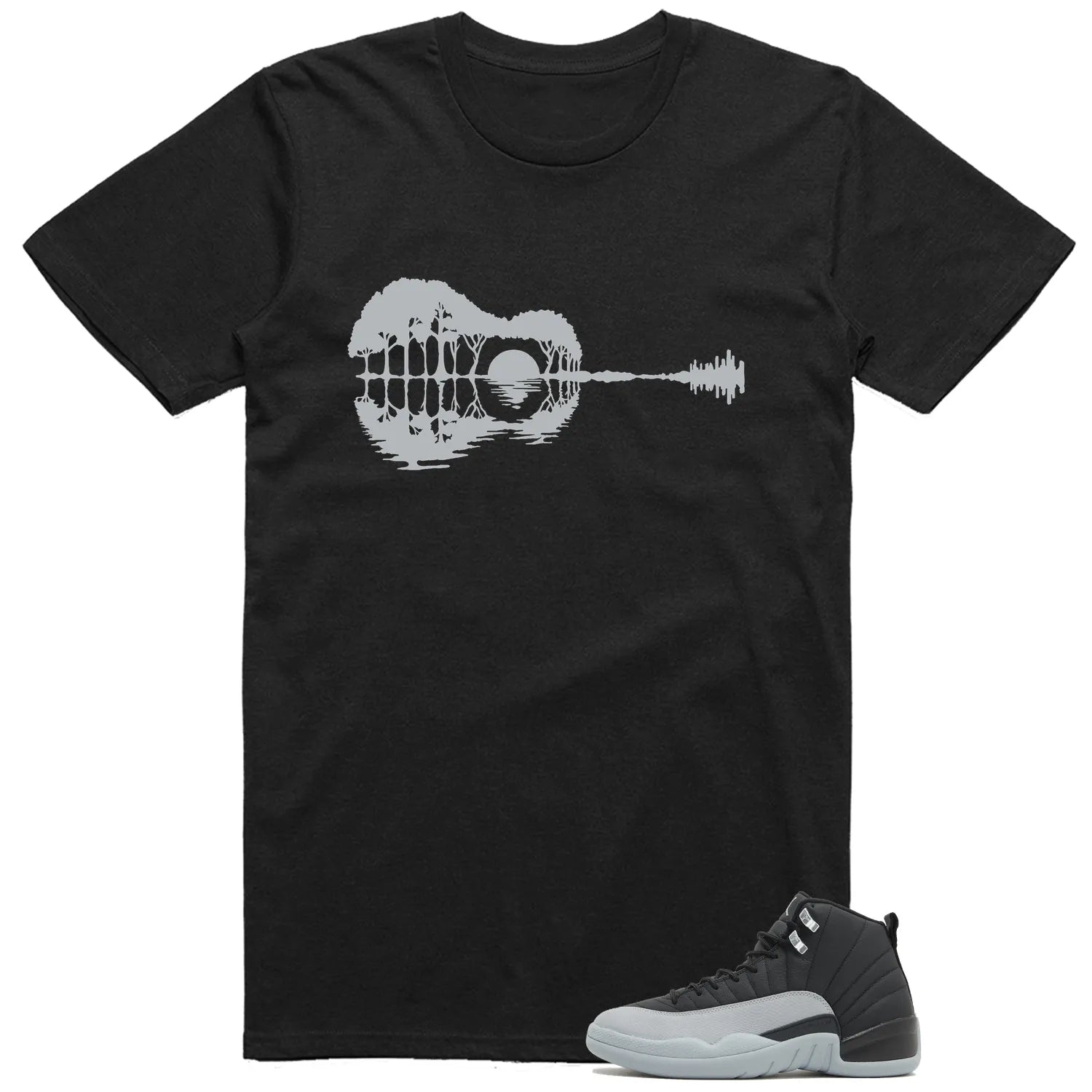 Guitar Shirt for Jordan 12 Retro Barons Black/Wolf Grey-White Sneaker CT8013-010 T-Shirt, Sneaker Match Tee