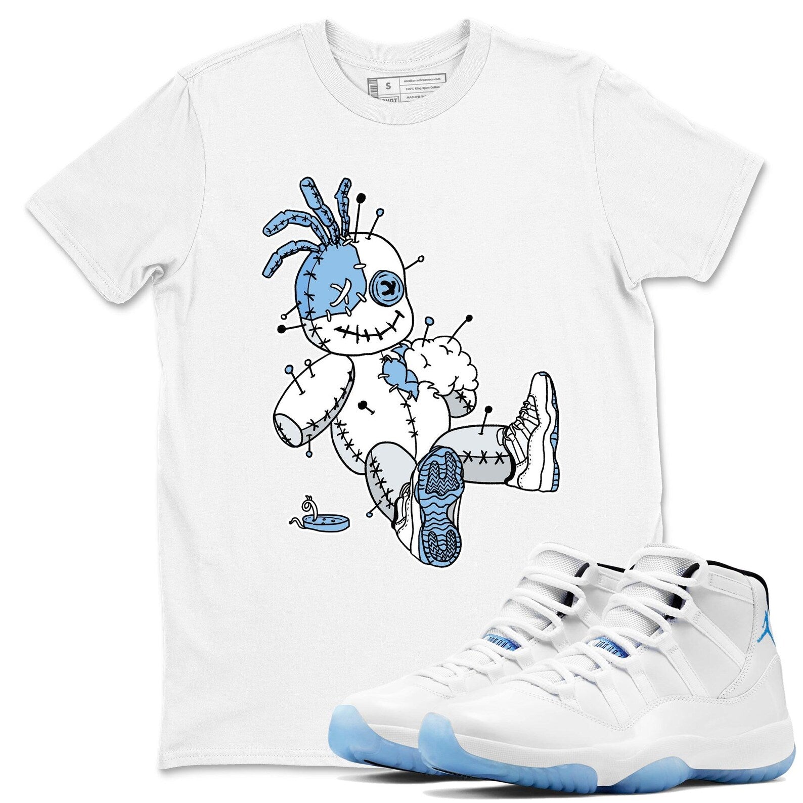 Voodoo Doll Graphic T-Shirt to wear with jordans 11s Retro Legend Blue, CT8012-104 T-Shirt, Sneaker Match Tee