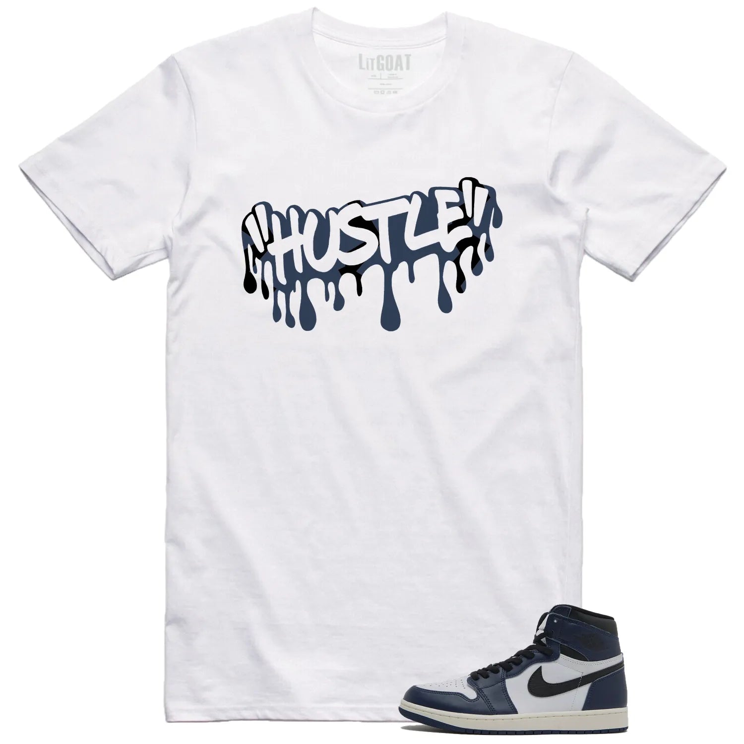 Jordan 1 High OG Midnight Navy Matching T-shirt Hustle DZ5485-401 T-Shirt, Sneaker Match Tee