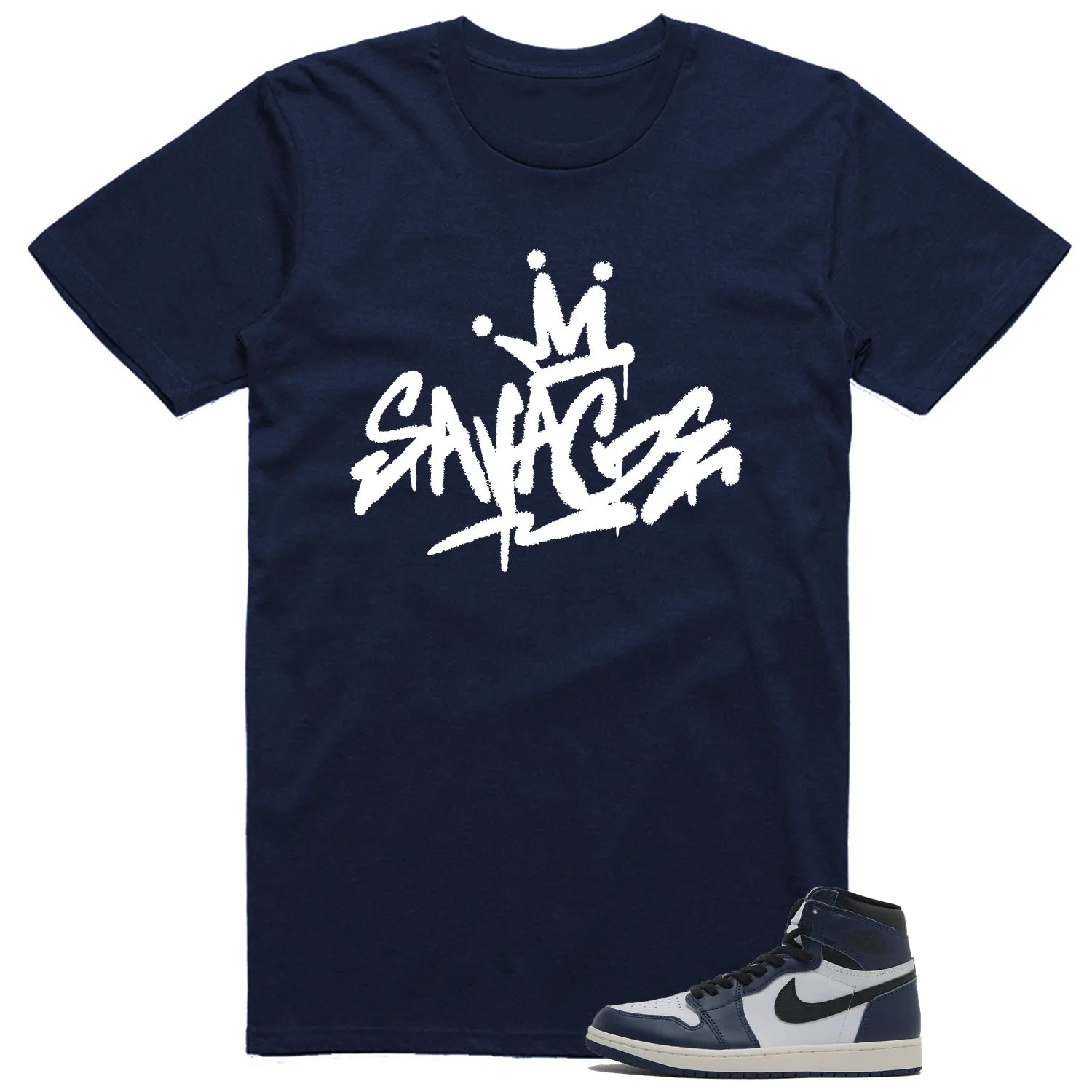 Air Jordan 1 High OG Midnight Navy Matching T-shirt Savage DZ5485-401 T-Shirt, Sneaker Match Tee