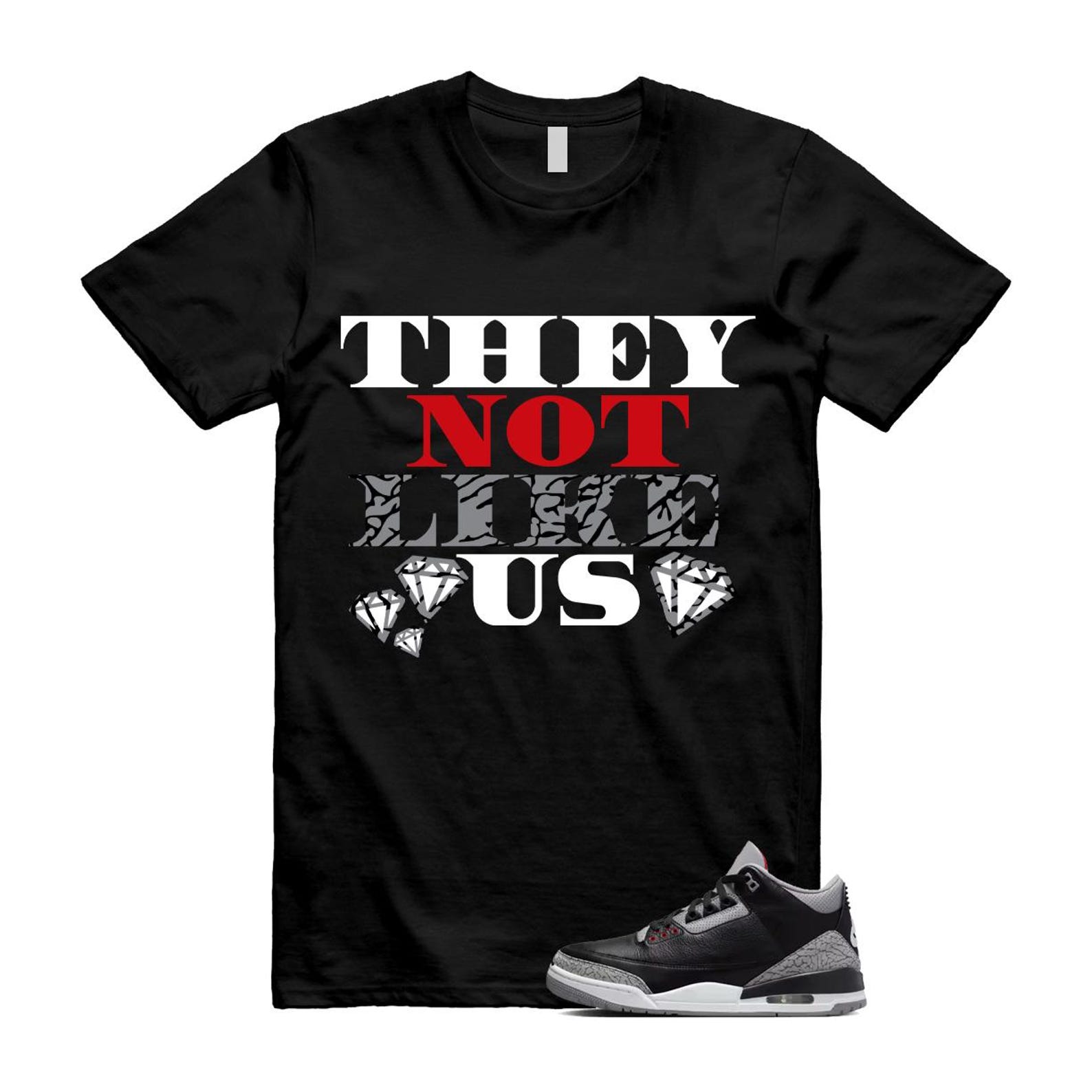 3 Black Cement Grey Fire Red Sail 2024 T Shirt Match US2 ,DN3707-010 T-Shirt, Sneaker Match Tee