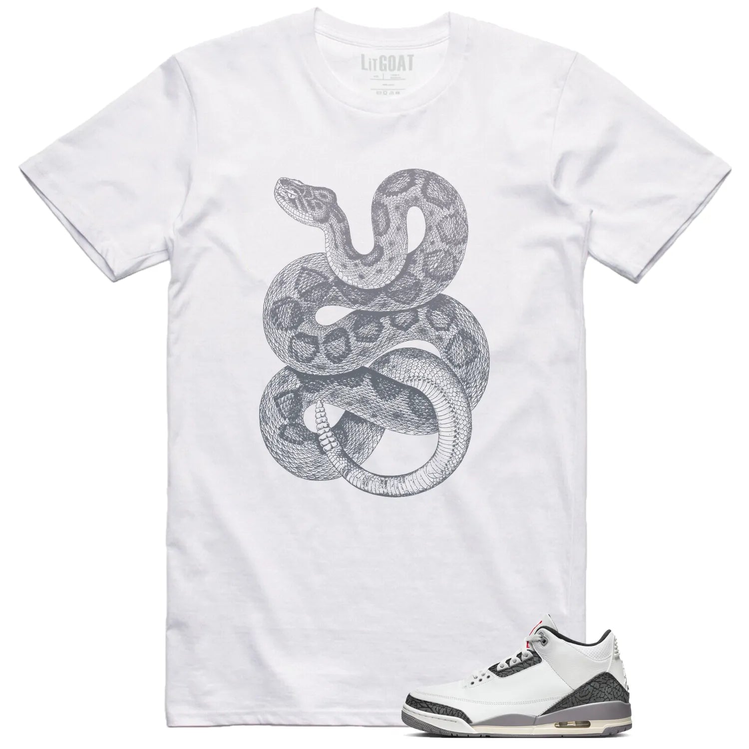 Air Jordan 3 Retro "Cement Grey" Matching T-shirt Python Snake CT8532-106 T-Shirt, Sneaker Match Tee