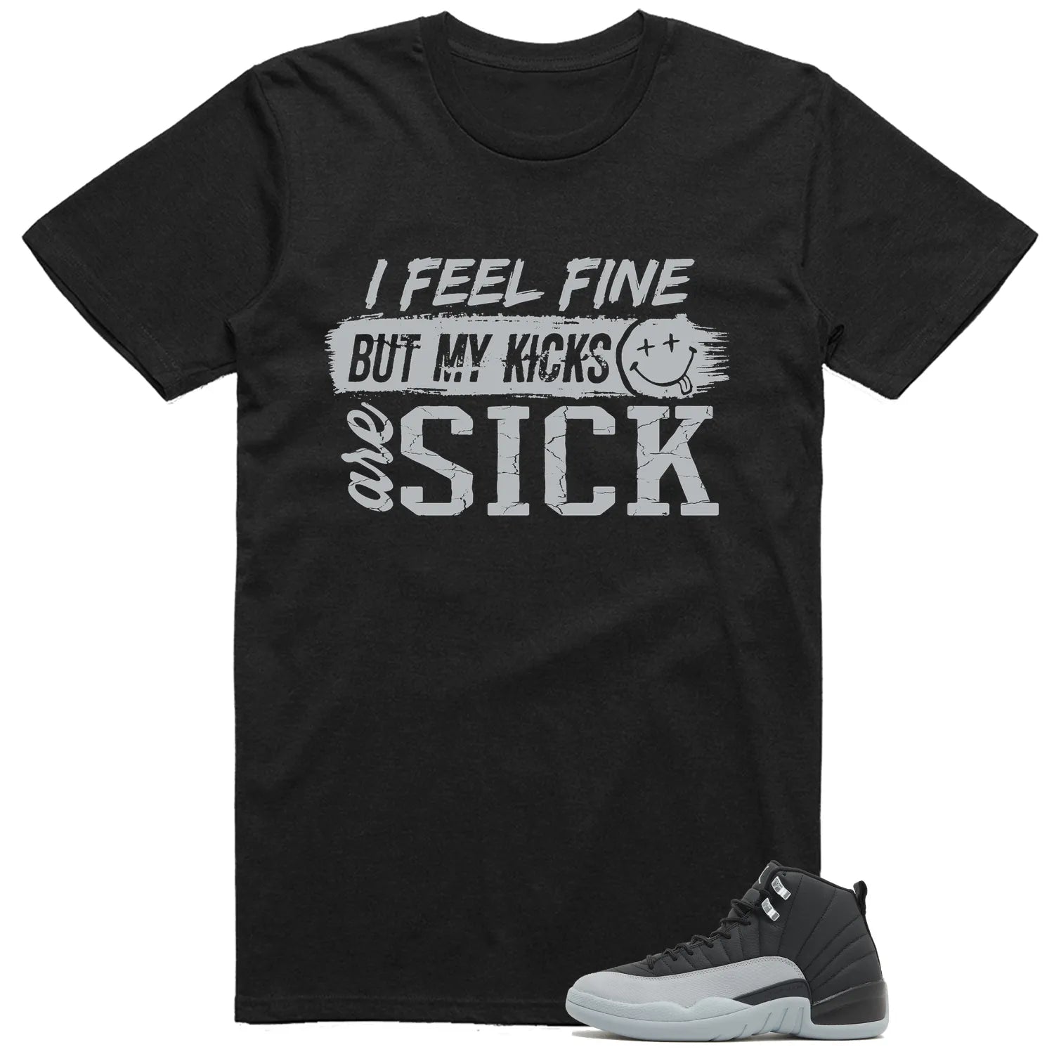Jordan 12 Retro Barons Black/Wolf Grey-White Match: Sick Kicks Shirt CT8013-010 T-Shirt, Sneaker Match Tee