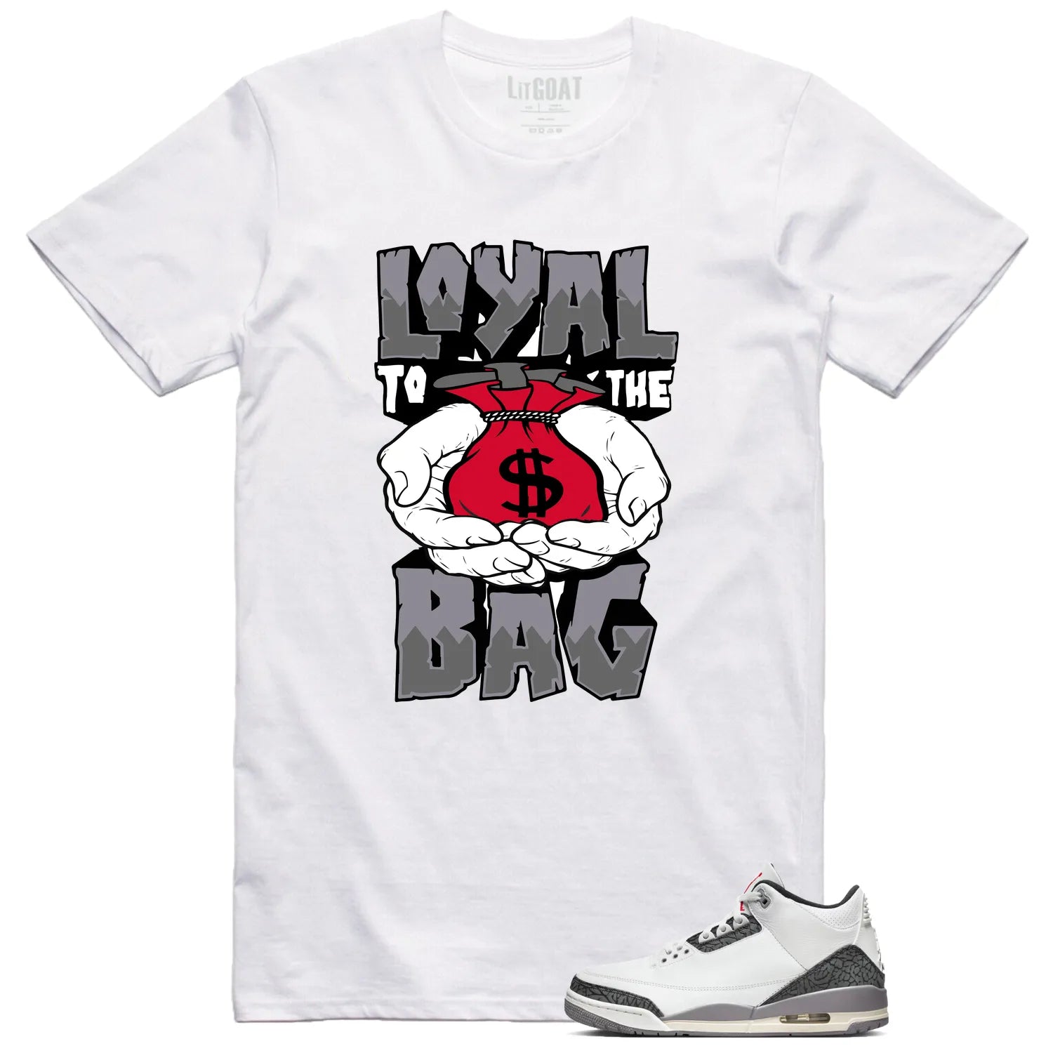Air Jordan 3 Retro "Cement Grey" Matching T-shirt Money Loyalty CT8532-106 T-Shirt, Sneaker Match Tee