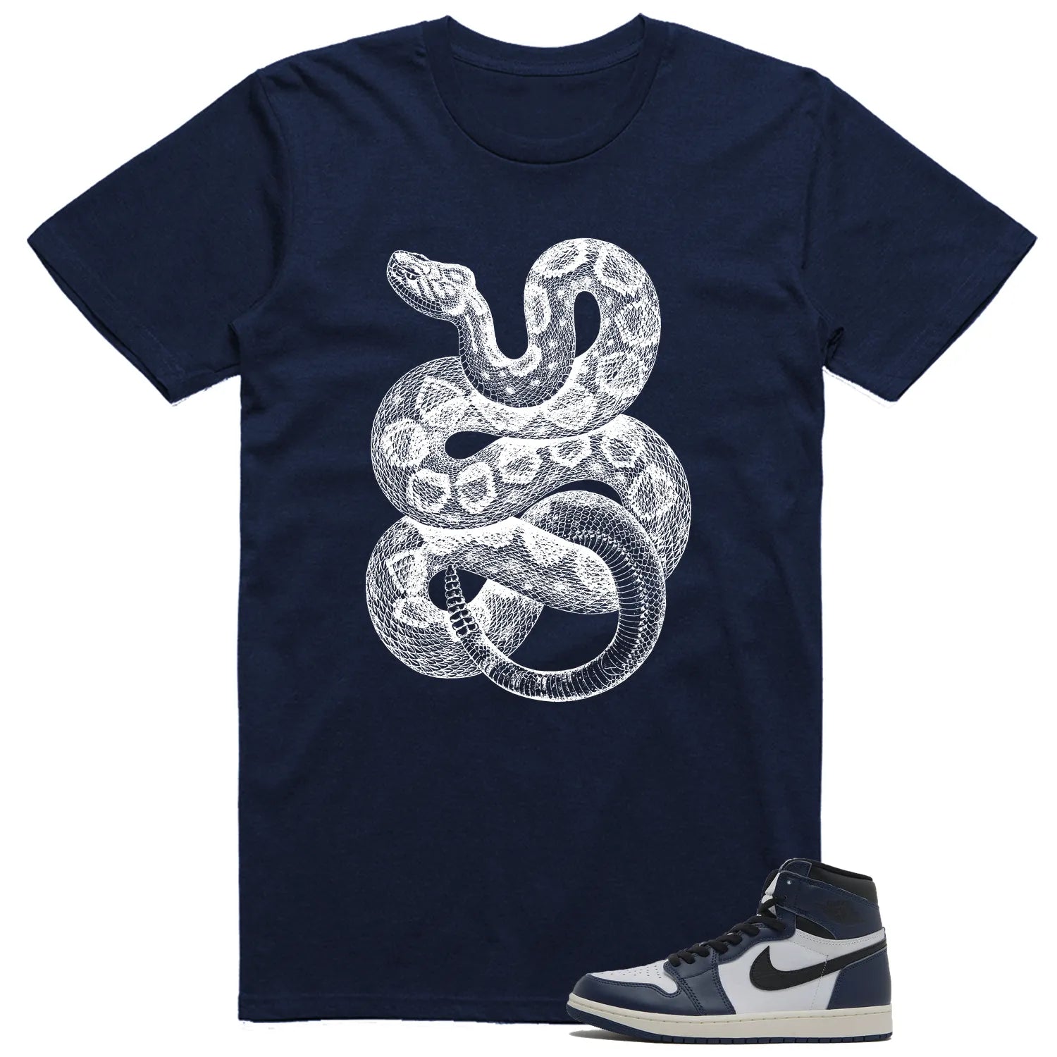 Air Jordan 1 High OG Midnight Navy Matching T-shirt Python Snake DZ5485-401 T-Shirt, Sneaker Match Tee