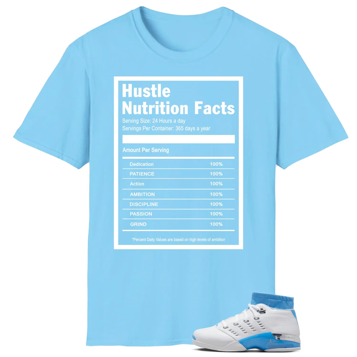 Air Jordan 17 Retro Low SP University Blue (2024) Matching T-shirt Hustle Facts FJ0395-101 T-Shirt, Sneaker Match Tee
