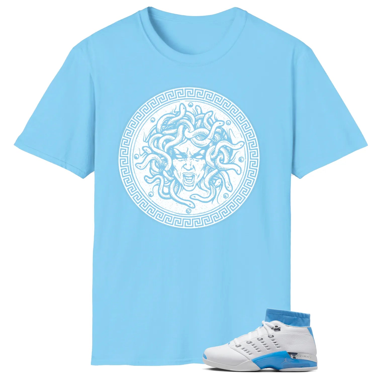 Air Jordan 17 Retro Low SP University Blue (2024) Matching T-shirt Medusa FJ0395-101 T-Shirt, Sneaker Match Tee