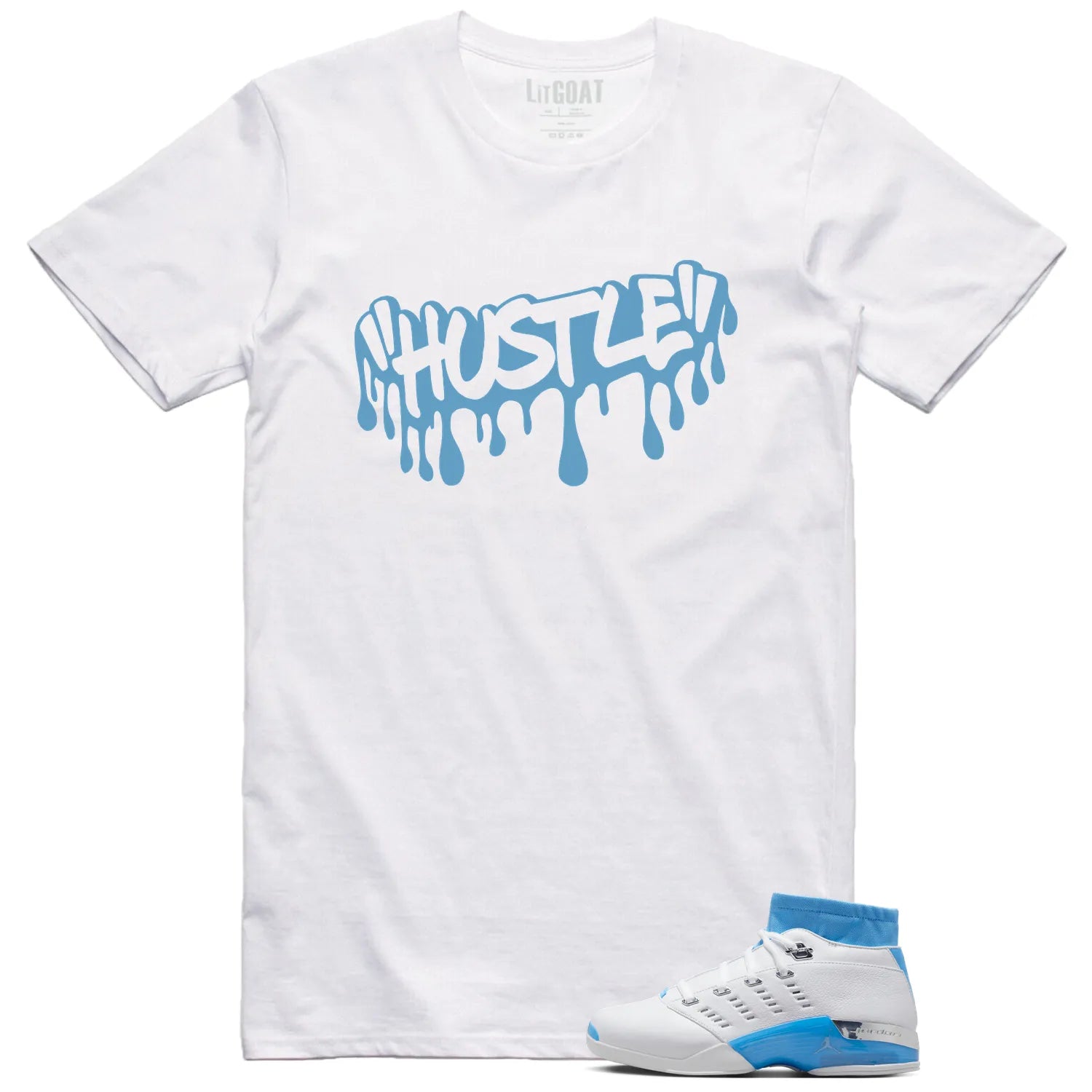 Jordan 17 Retro Low SP University Blue (2024) Matching T-shirt Hustle FJ0395-101 T-Shirt, Sneaker Match Tee