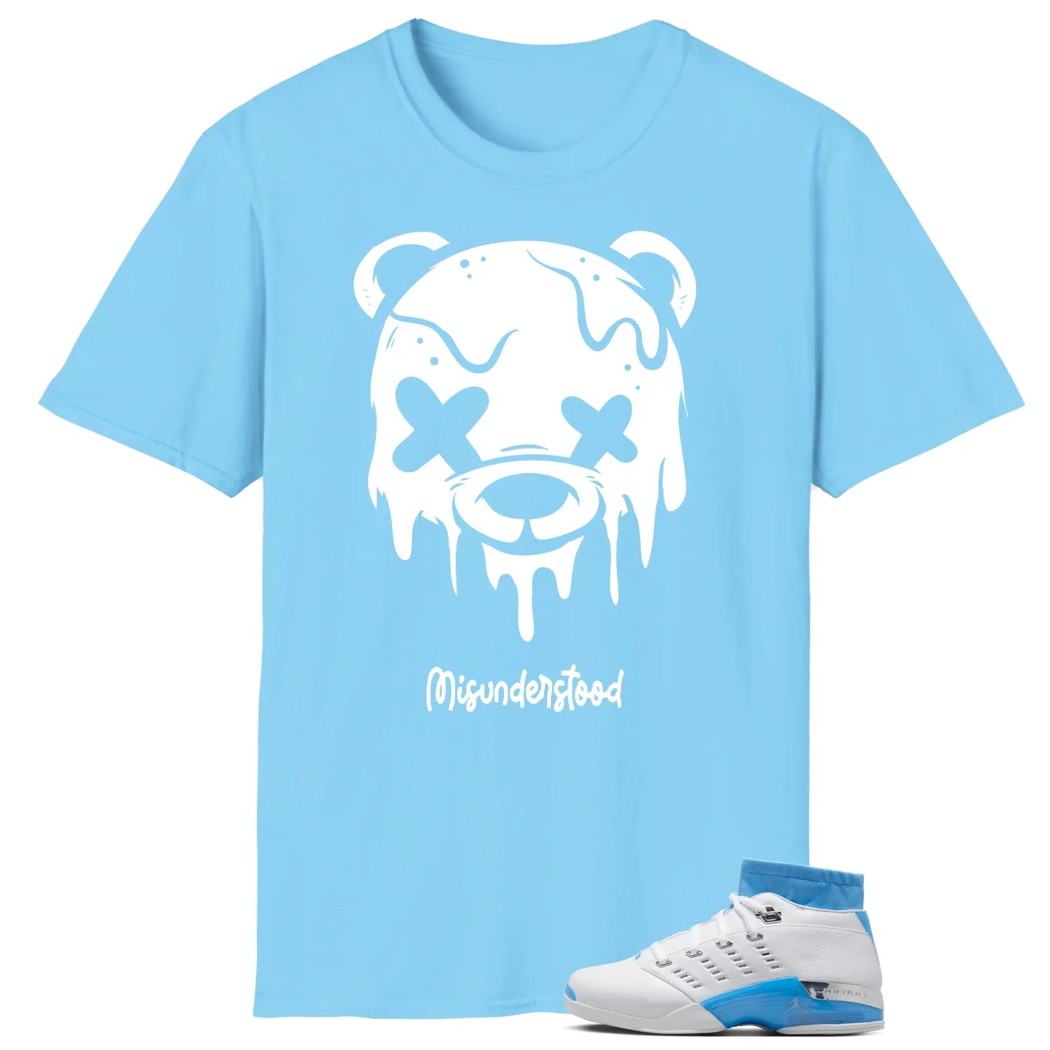 Air Jordan 17 Retro Low SP University Blue (2024) Matching T-shirt Drippy Bear FJ0395-101 T-Shirt, Sneaker Match Tee