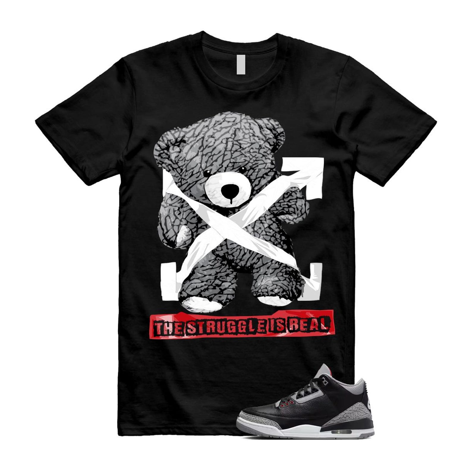 3 Black Cement Grey Fire Red Sail 2024 T Shirt Match STRUG ,DN3707-010 T-Shirt, Sneaker Match Tee