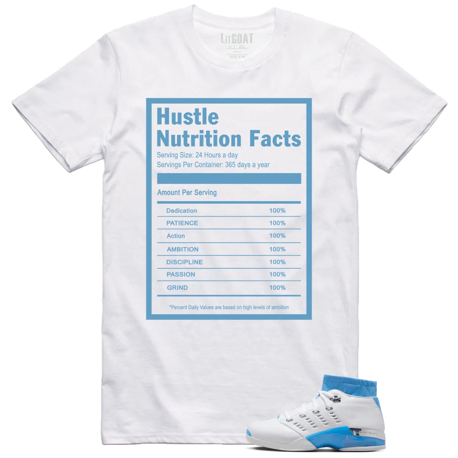 Jordan 17 Retro Low SP University Blue (2024) Matching T-shirt Hustle Facts FJ0395-101 T-Shirt, Sneaker Match Tee